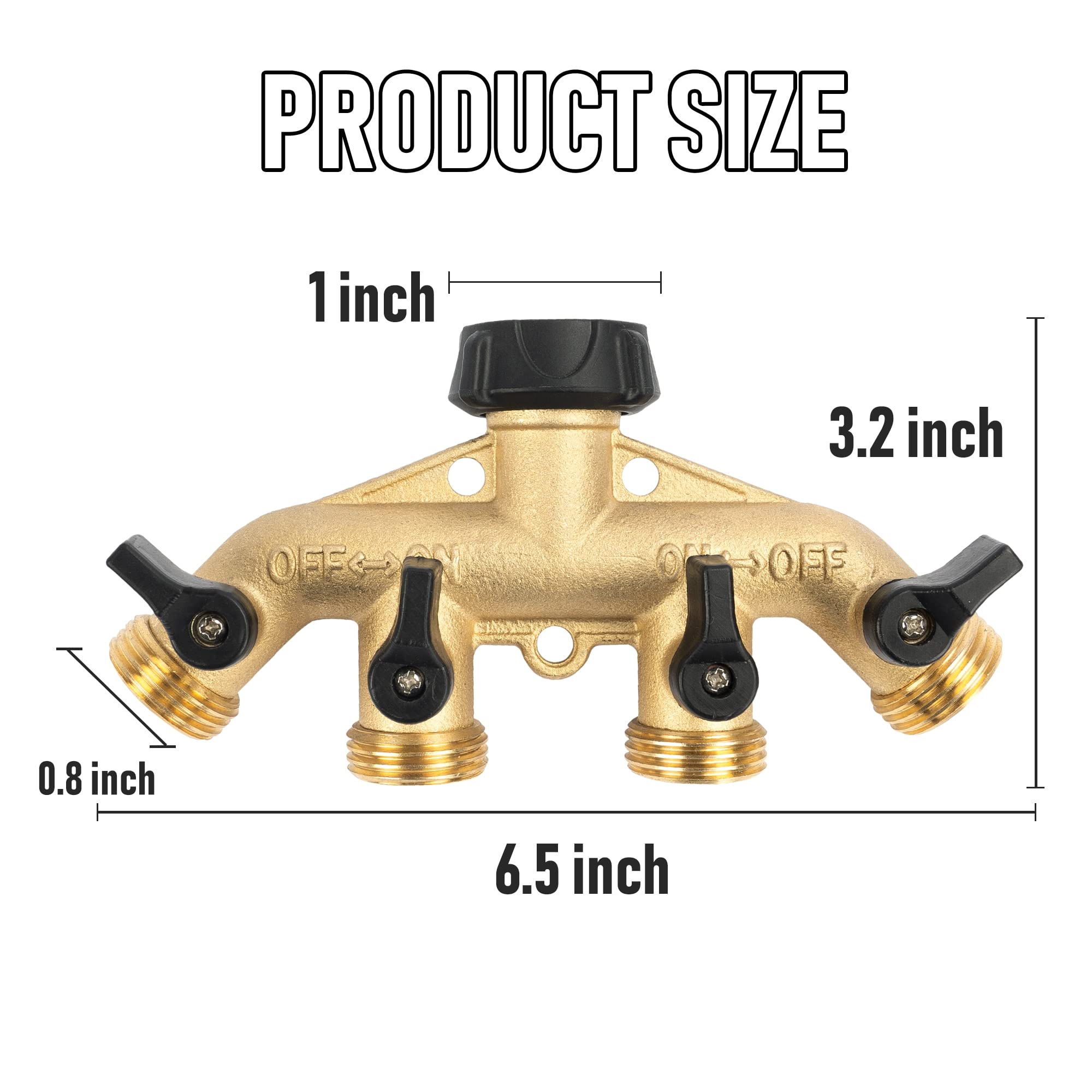 Hourleey Heavy Duty 4-Way Garden Hose Splitter - 3/4