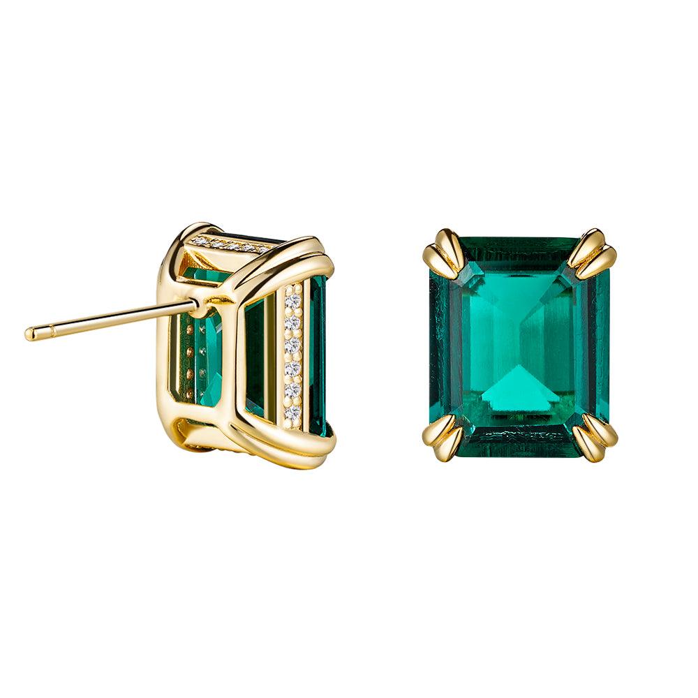 10 Ctw Double Prong Emerald Cut Stud Earrings - Genuine Green Gemstone Jewelry for Women, Perfect for Weddings, Parties & Everyday Elegance