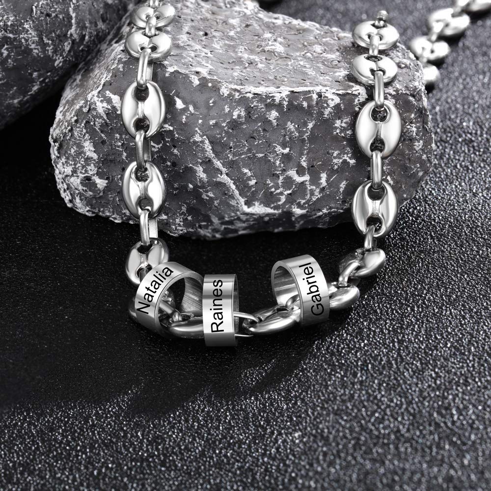 Custom Engraved Stainless Steel Men's Name Necklace - Personalized Initial Bead Charm for Boyfriend, Husband & Dad - Perfect Birthday Gift & Father's Day Present - Ideal for Anniversaries, Weddings & Special Occasions