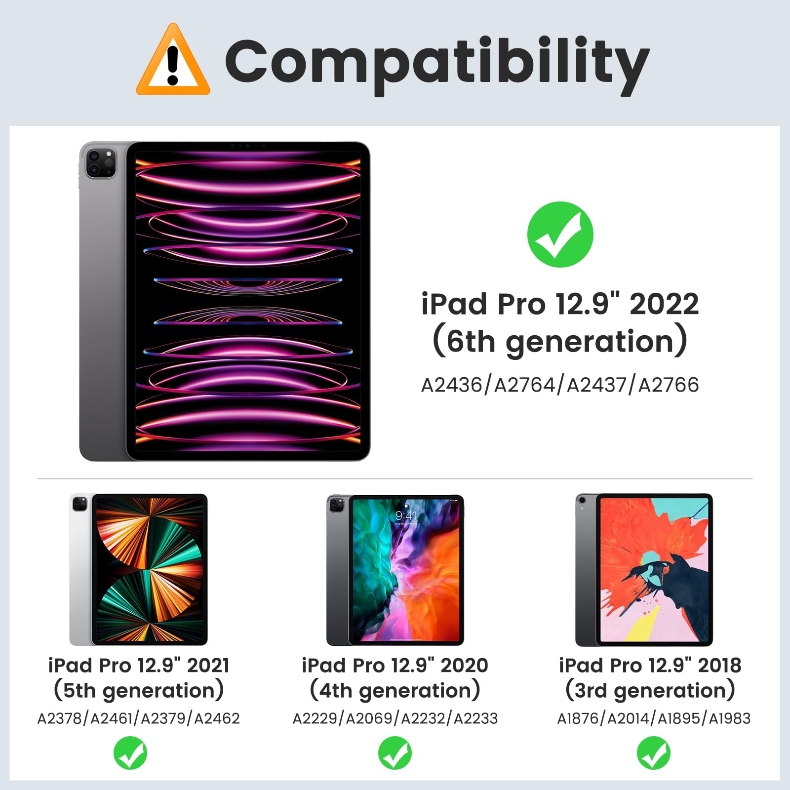 MoKo iPad Pro 12.9 Case (6th/5th/4th/3rd Gen 2022-2018) with Pencil Holder & Screen Protector - Clear Back Cover, Multi-Angle Stand, Auto Wake/Sleep - Perfect for Work, Study & Travel (Black)