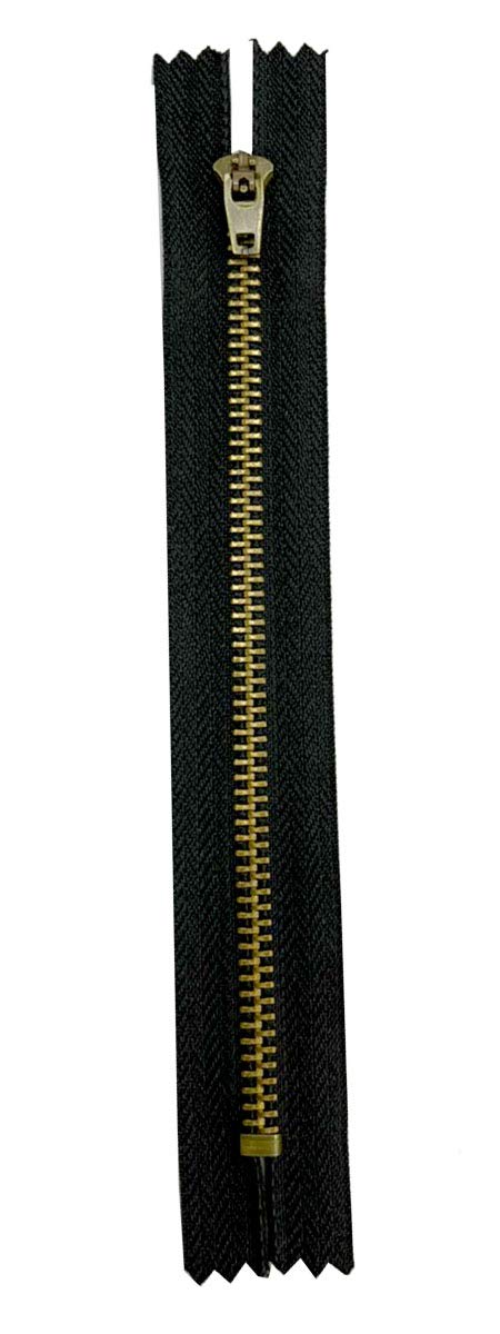 AMORNPHAN 6-Pack Heavy Duty 5 Inch Metal Zippers - #5 Black Tape with Antique Brass Teeth & Spring Lock Slider for Jeans, Denim Pockets, Clothing & Sewing Crafts (5