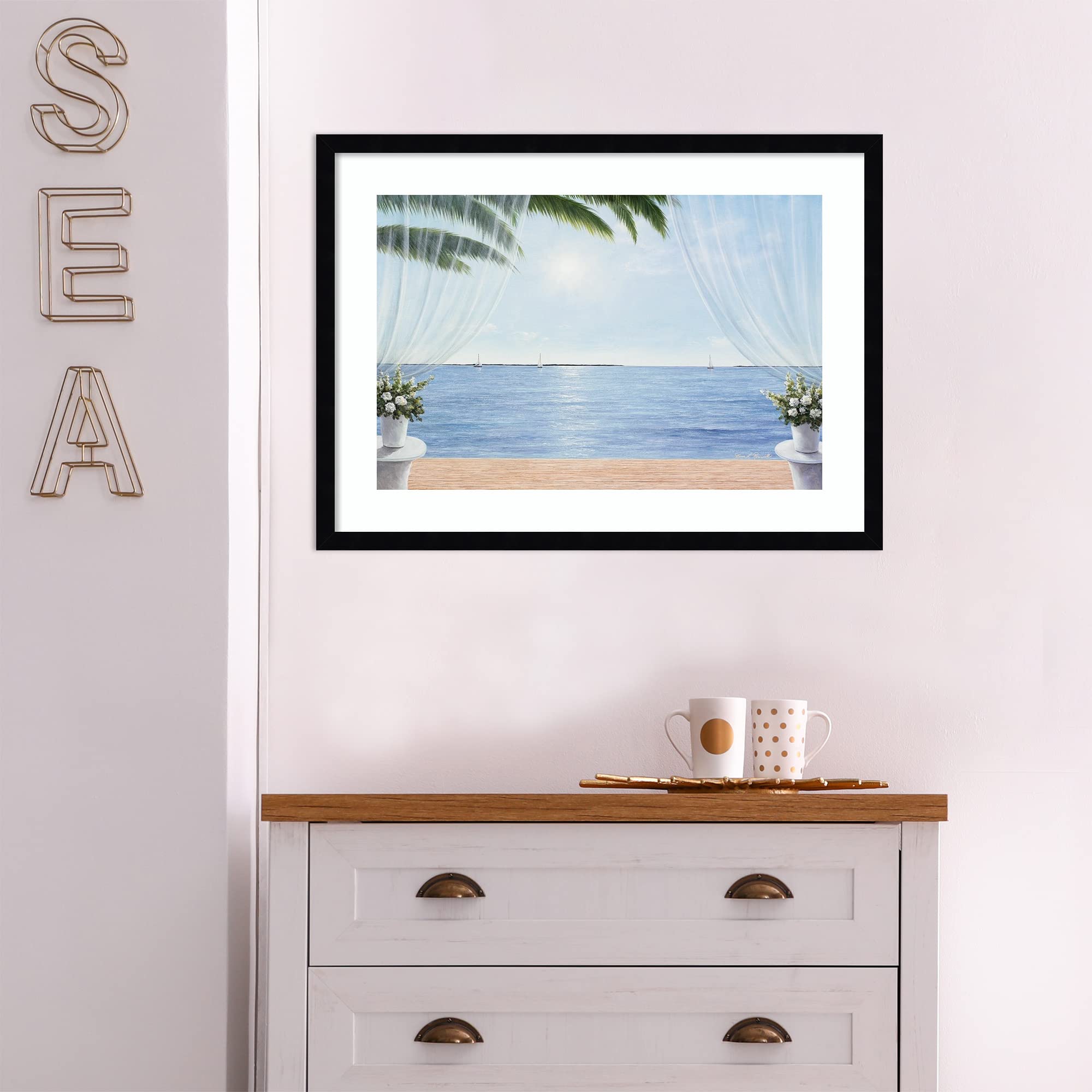 Amanti Art Framed Wall Art Print - 19x25 My Blue Heaven Beach Painting by Diane Romanello | Coastal Decor, Ocean Themed Artwork for Living Room, Bedroom, Office | Perfect for Beach House, Vacation Home & Coastal Interior Design