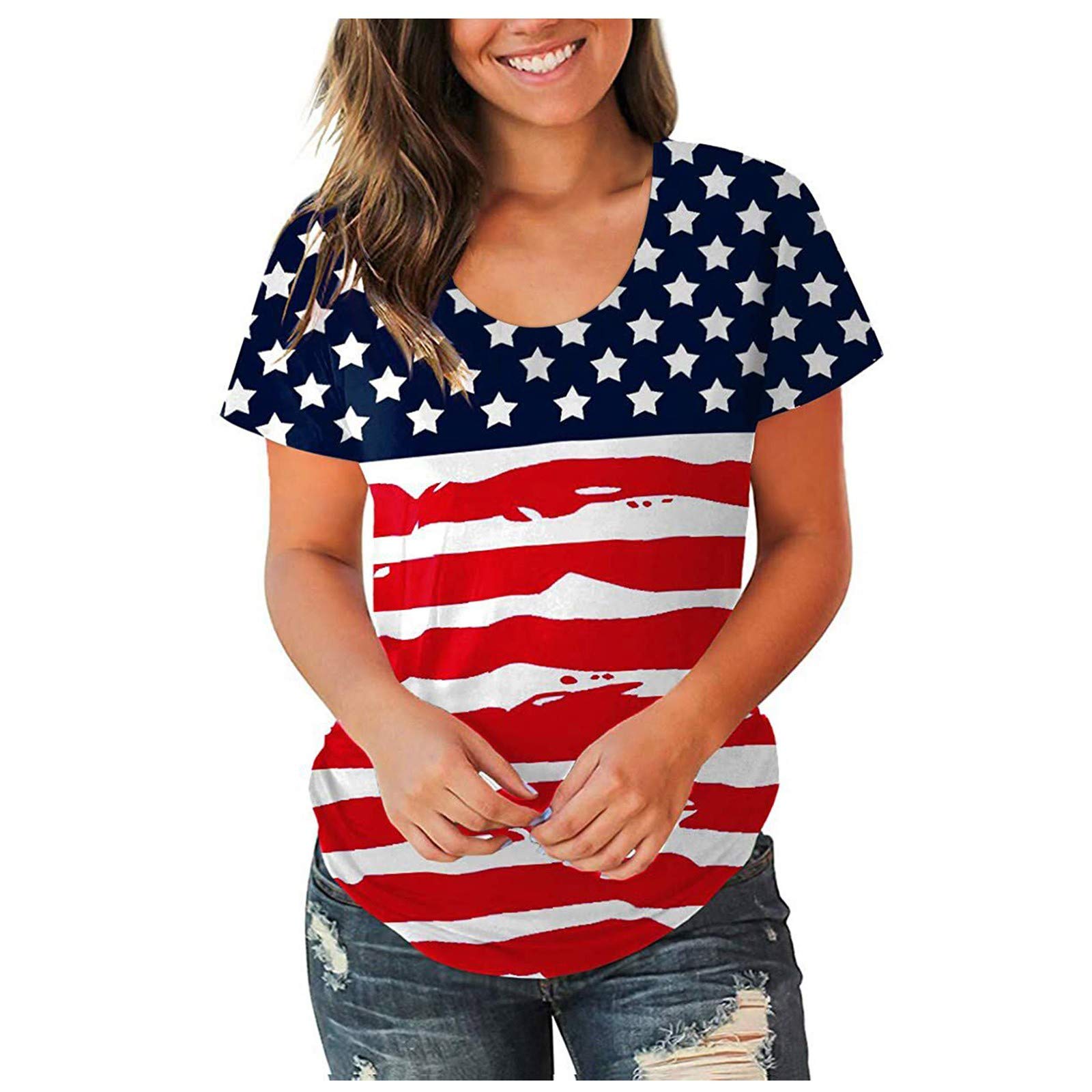 Women's Sleeveless T-Shirt - American Flag Printed O-Neck Summer Blouse for Independence Day, Workout & Casual Wear | Perfect for 4th of July Celebrations, Gym Sessions and Everyday Outfits