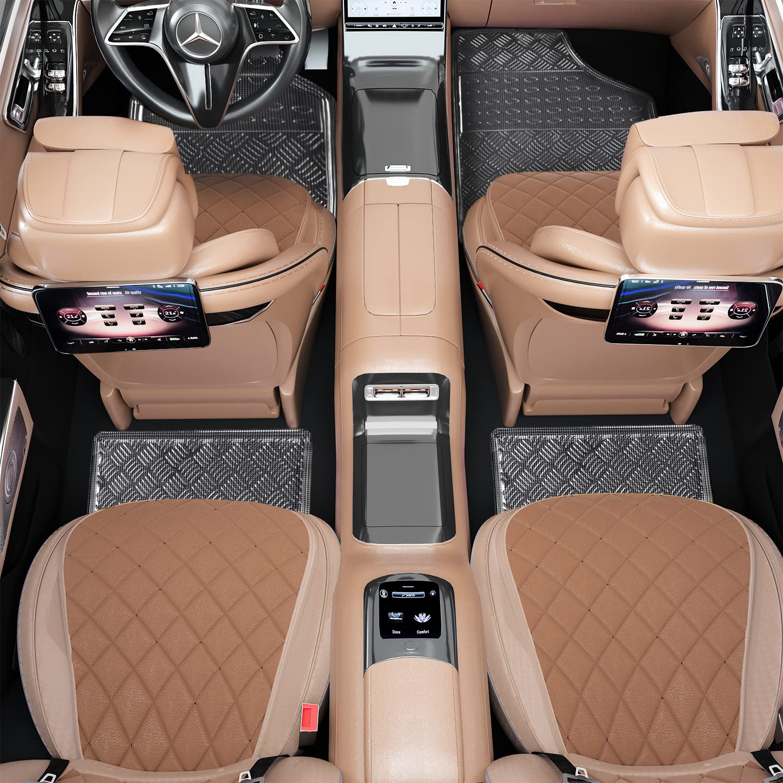 Premium All-Weather Aluminum Car Floor Mats - Universal Fit for Sedans, SUVs, Trucks & Vans (4-Piece Set, Silver) | Durable Protection Against Mud, Snow & Spills | Perfect for Daily Commute, Road Trips & Off-Road Adventures