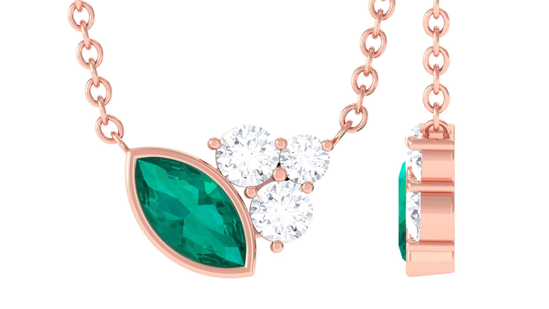 14K Solid Gold Marquise Emerald and Diamond Pendant Necklace - May Birthstone Jewelry with Chain | Elegant Gift for Mother's Day, Anniversary & Special Occasions