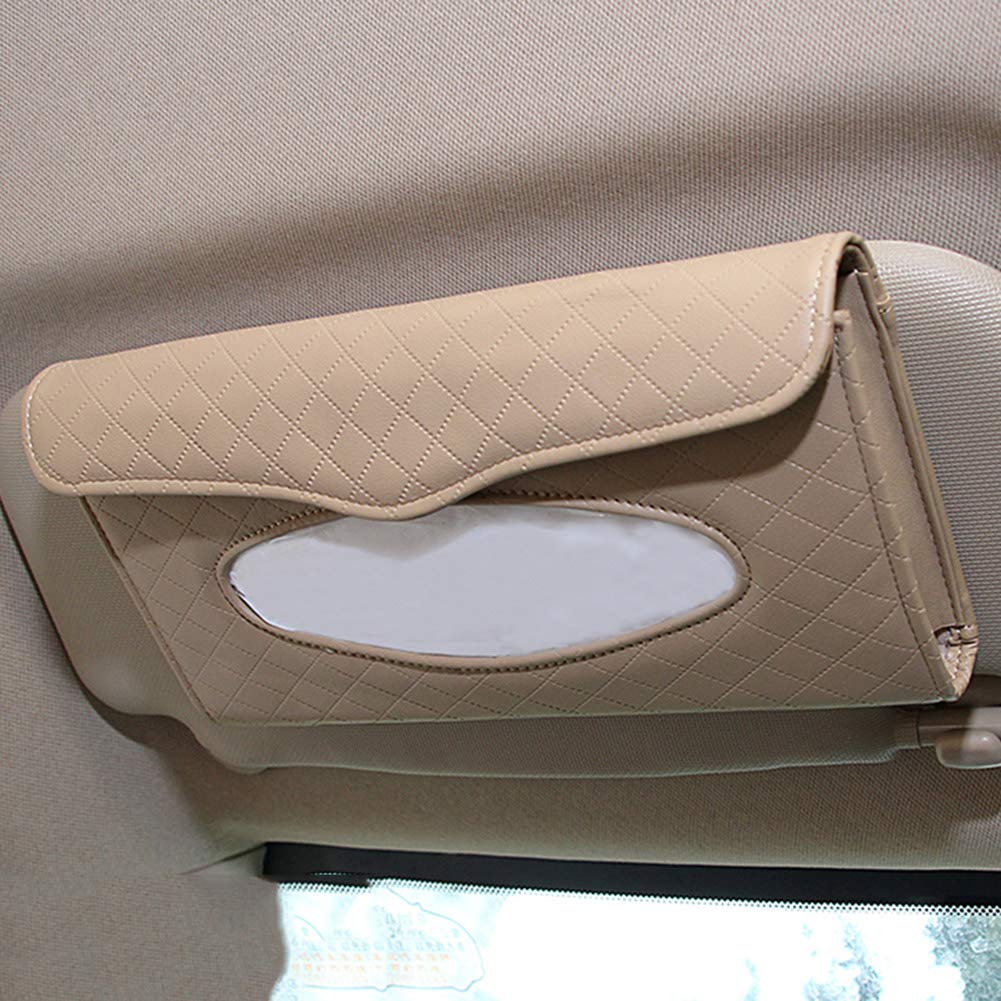 Car Sun Visor Tissue Holder - PU Leather Napkin Organizer for Car & Truck, Beige Backseat Tissue Case - Perfect for Road Trips & Daily Commutes