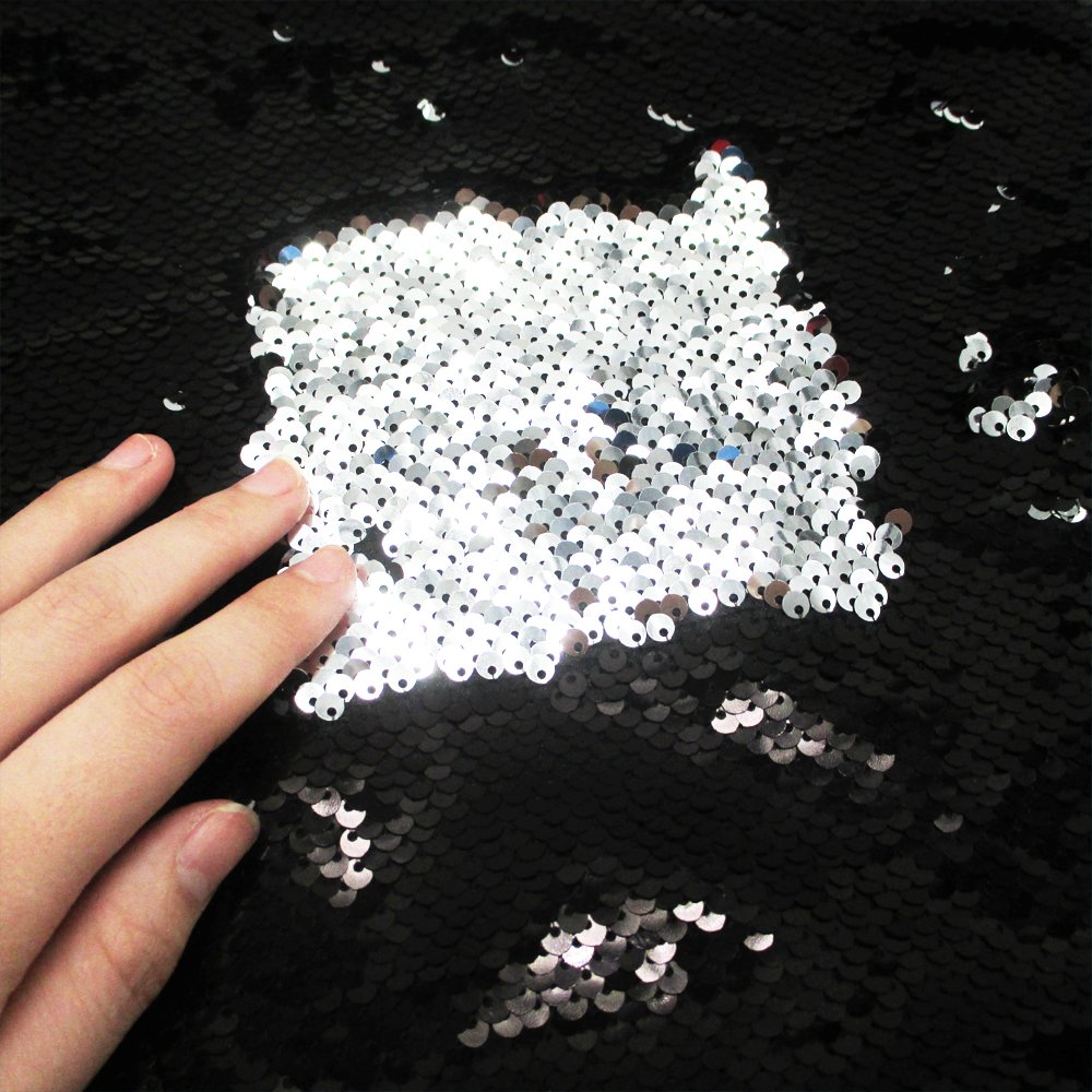 Reversible Black & Silver Sequin Fabric - 1 Yard (36'' x 47'') for Mermaid Dresses, Sparkly Clothing, and Home Decor | Perfect for Evening Gowns, Costumes, and Craft Projects