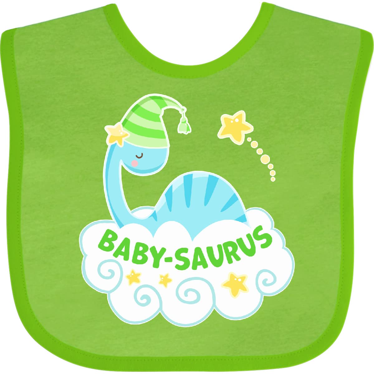 Inktastic Baby-Saurus Dinosaur Baby Bib - Soft Cotton Drool Bib with Cute Blue Dinosaur on Cloud Design - Perfect for Feeding, Teething & Photo Shoots
