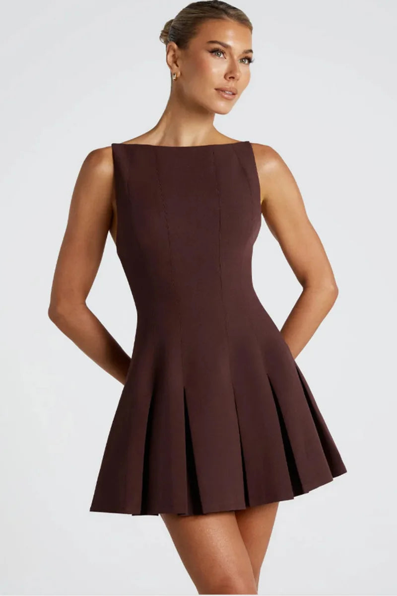 Sexy Backless High Waist A-Line Mini Dress for Women - Spaghetti Strap Sleeveless Pleated Party Dress - Perfect for Club Nights, Cocktail Parties & Date Nights
