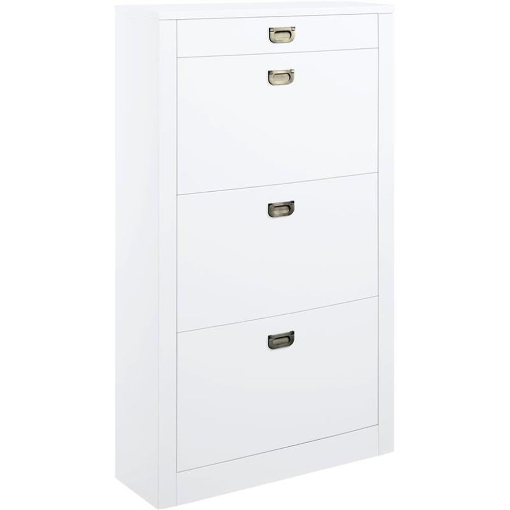 Acme Pagan White High Gloss Wooden Shoe Cabinet with Drawer - Perfect for Entryway, Hallway & Closet Organization