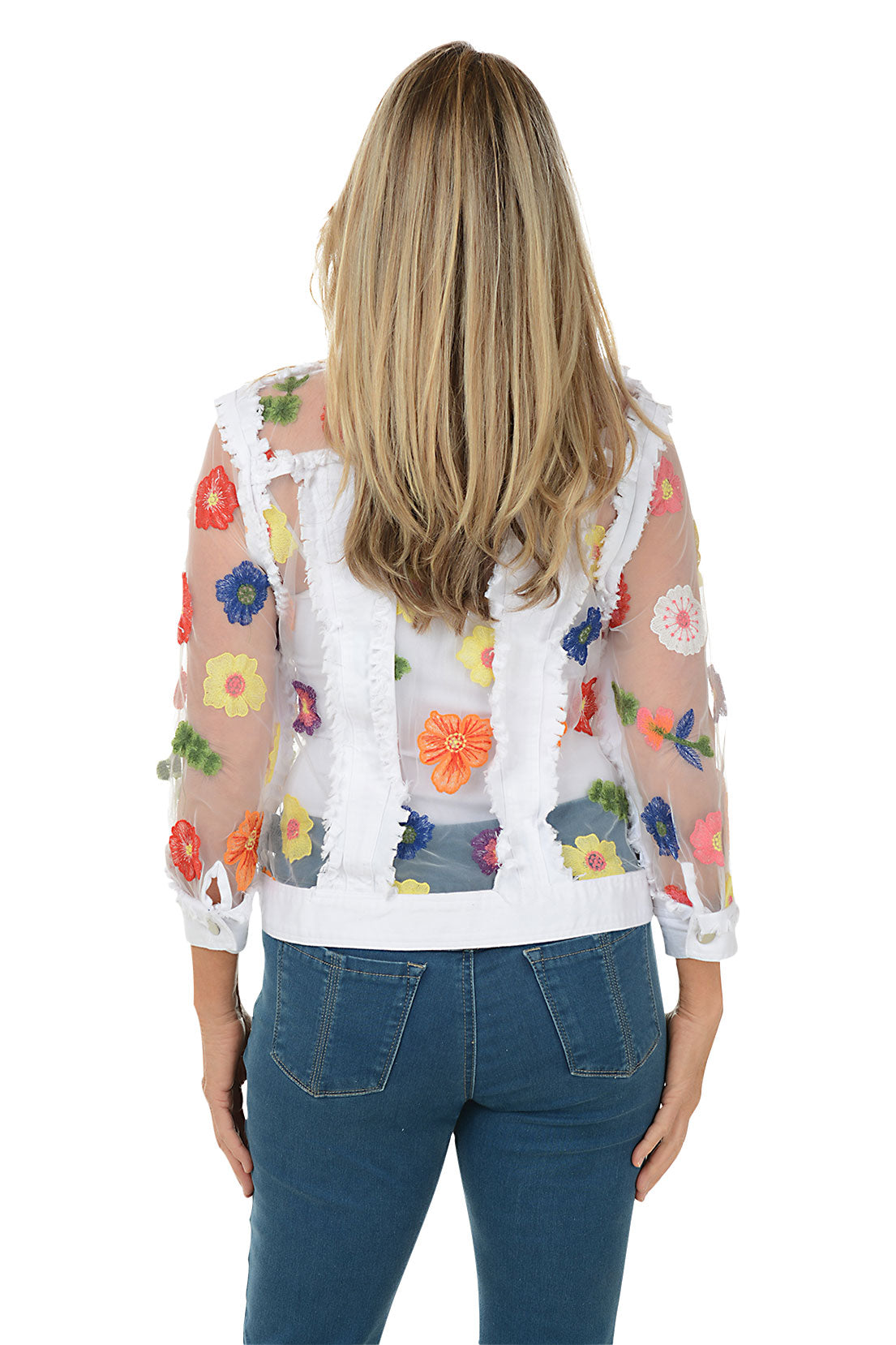 Stylish Embroidered Floral Sheer Denim Jacket for Women - Lightweight Spring/Summer Fashion - Perfect for Casual Outings, Music Festivals & Date Nights