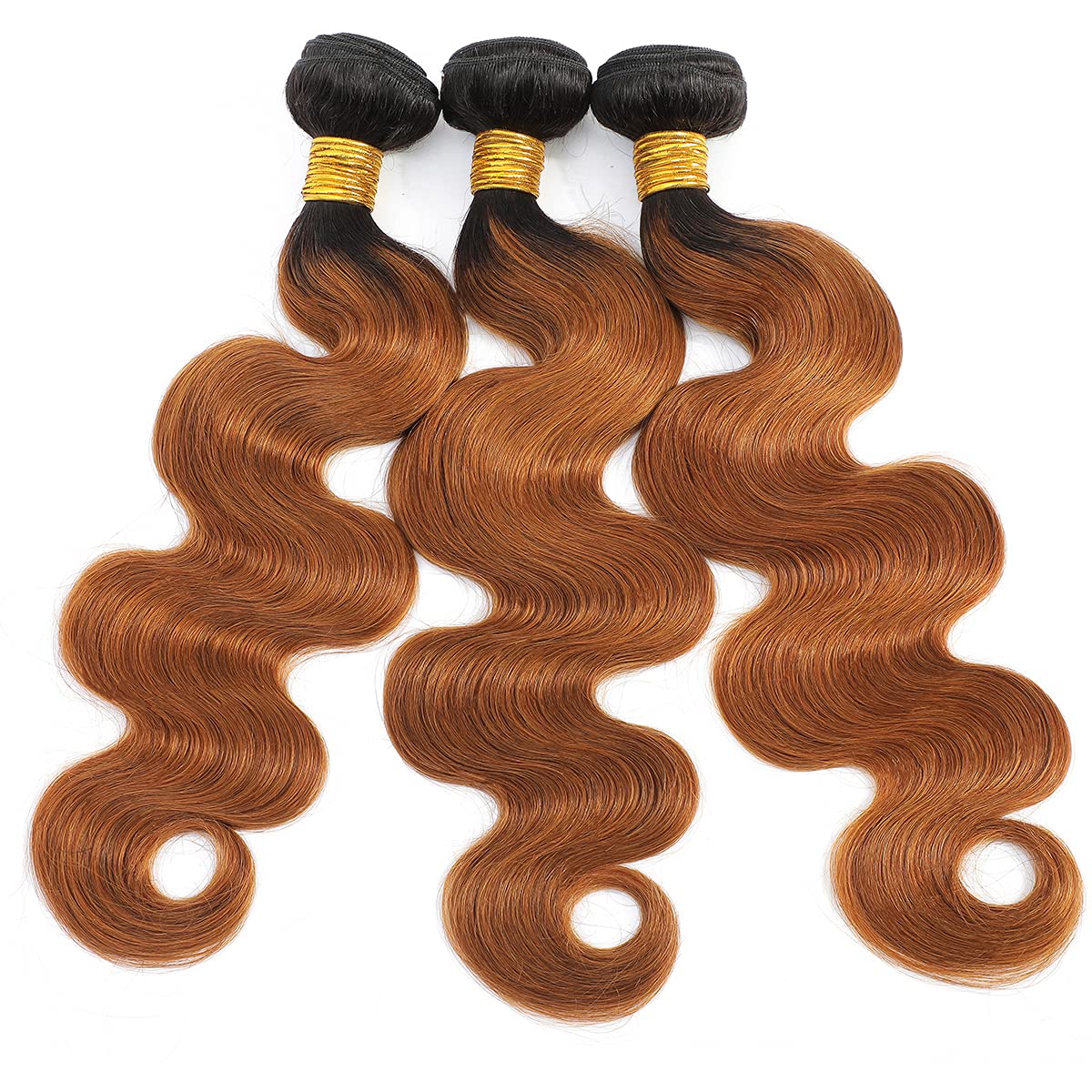 1B/30 Blonde Brazilian Body Wave Human Hair Bundles (3 Pack) - 100% Unprocessed Remy Hair Weave, Double Machine Weft, 10A Grade Dark Brown Ombre Hair Extensions (20