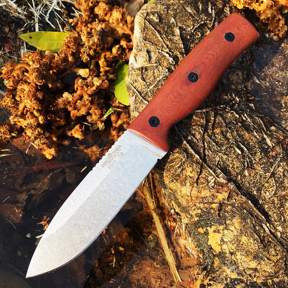 WATCHMAN F017 9.45 Inch D2 Steel Fixed Blade Hunting Knife with Kydex Sheath - Full Tang Bushcraft Survival Knife with Micarta Handle for Camping, Fishing, Outdoor Adventures (Areca Palm, Black)