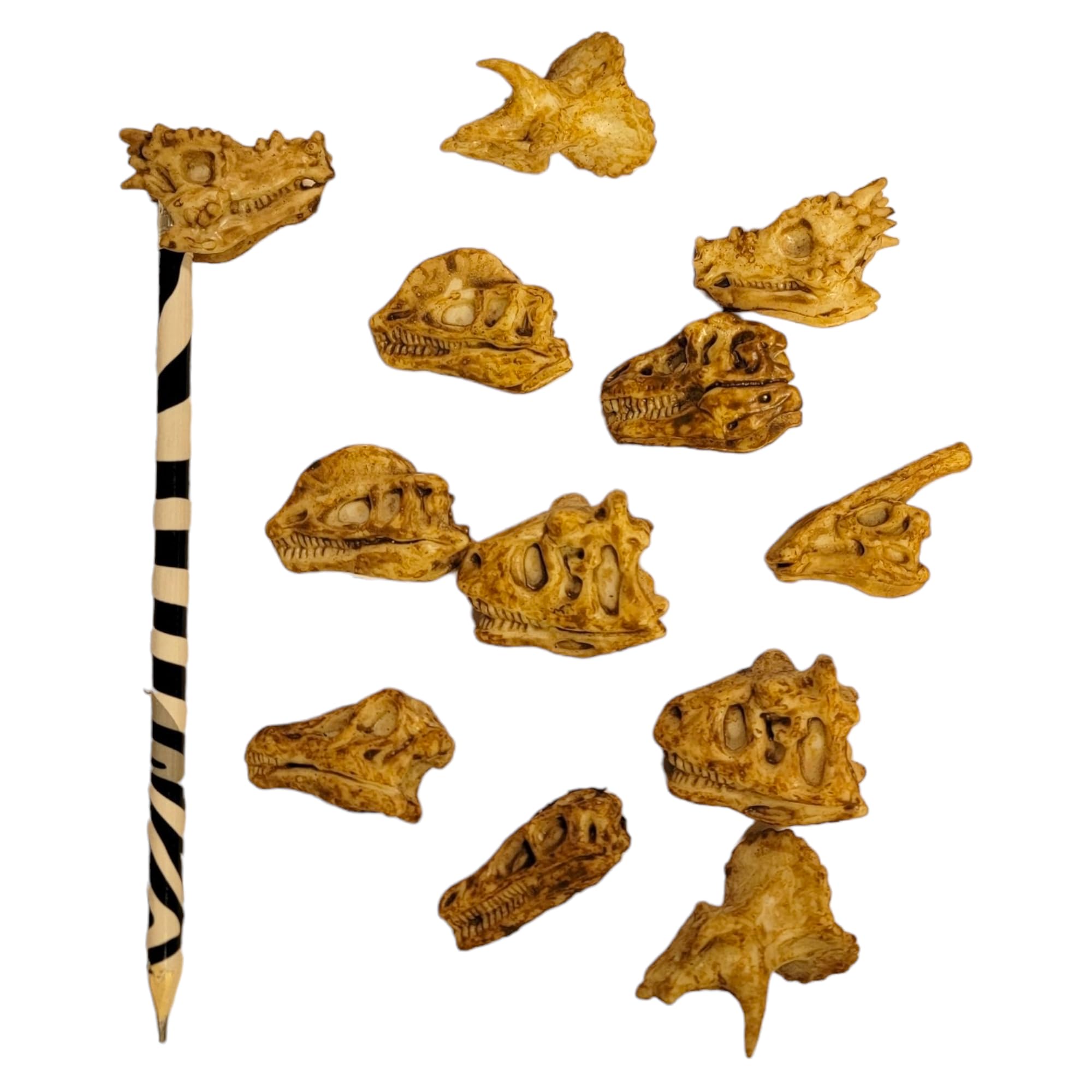 Dinosaur Fossil Pencil Toppers - 12 Pack (2 Inch) Rubber Dino Pencil Caps for Kids | Ancient Aged Look Classroom Supplies, Party Favors & Student Incentives | Perfect for Back to School, Birthday Parties & Educational Rewards