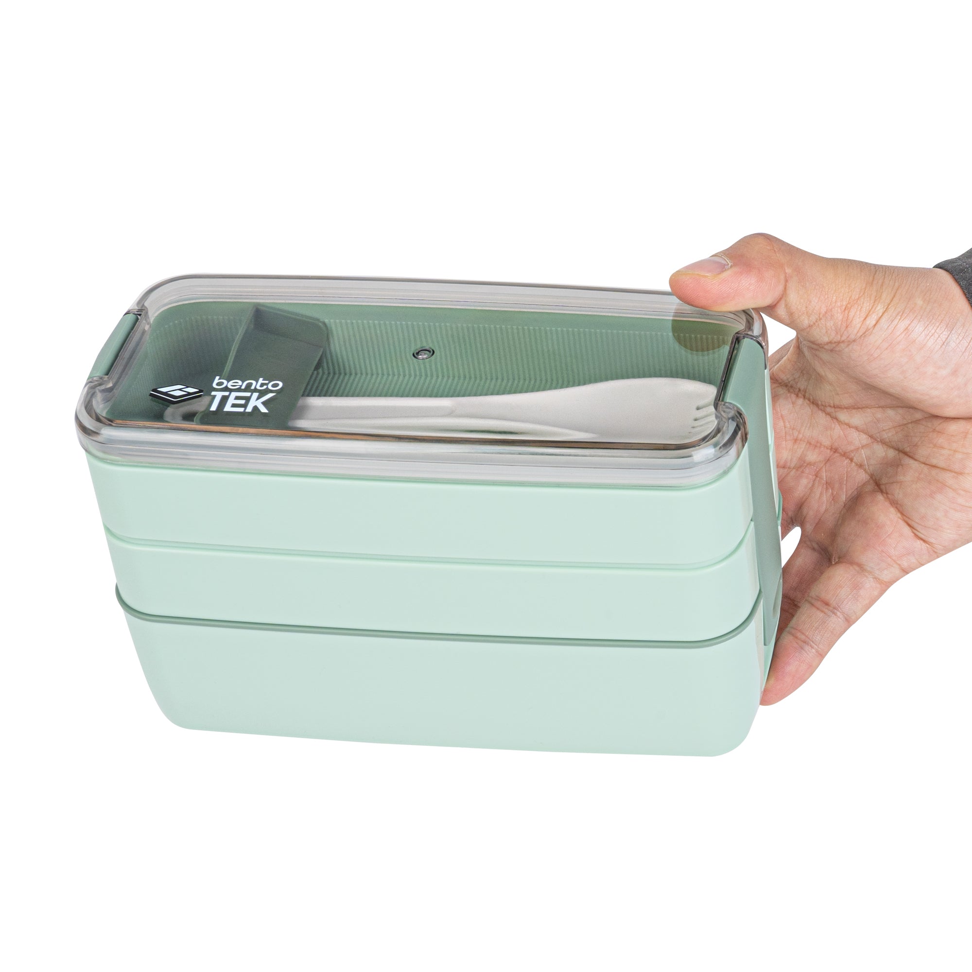 Bento Tek 29 oz Green BPA Free Lunch Box with Fork & Spoon - Microwave Safe Food Container (7.75