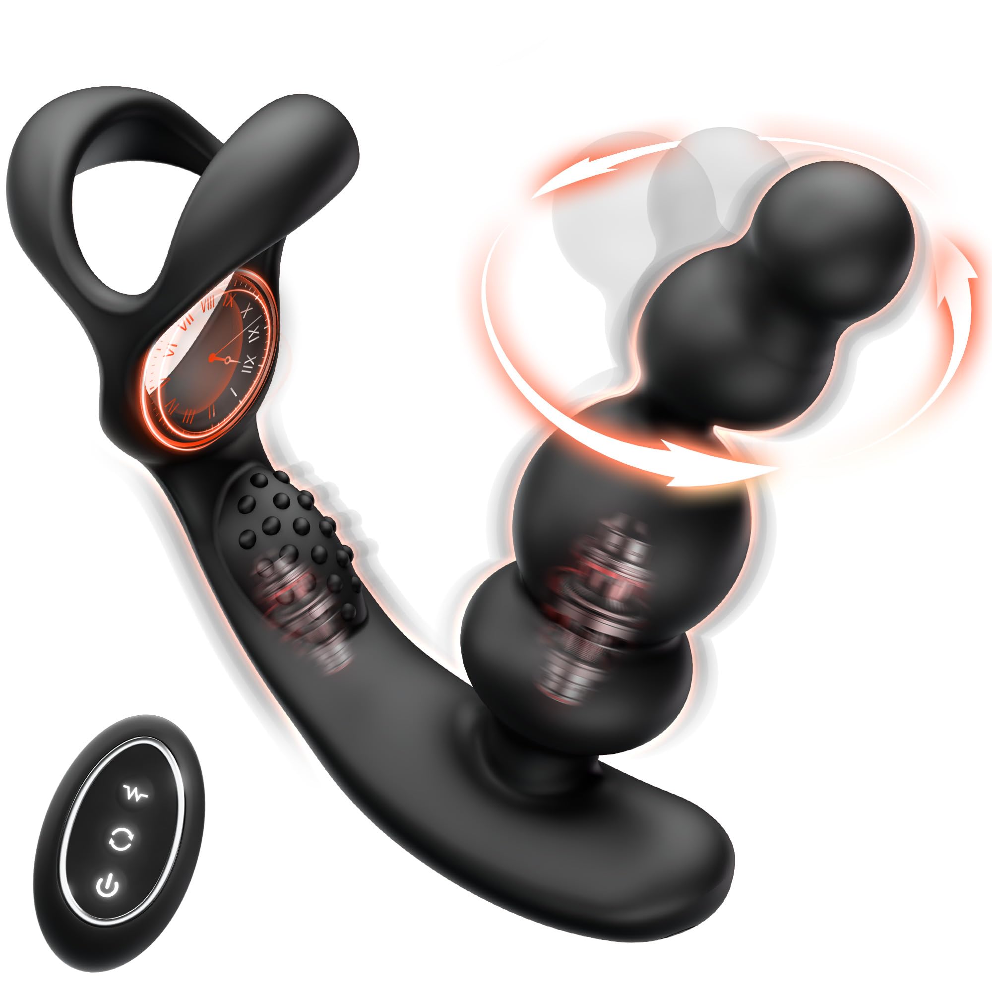 Men's Anal Vibrator with Cock Ring - 3 Rotation & 10 Vibration Modes for Couple Play