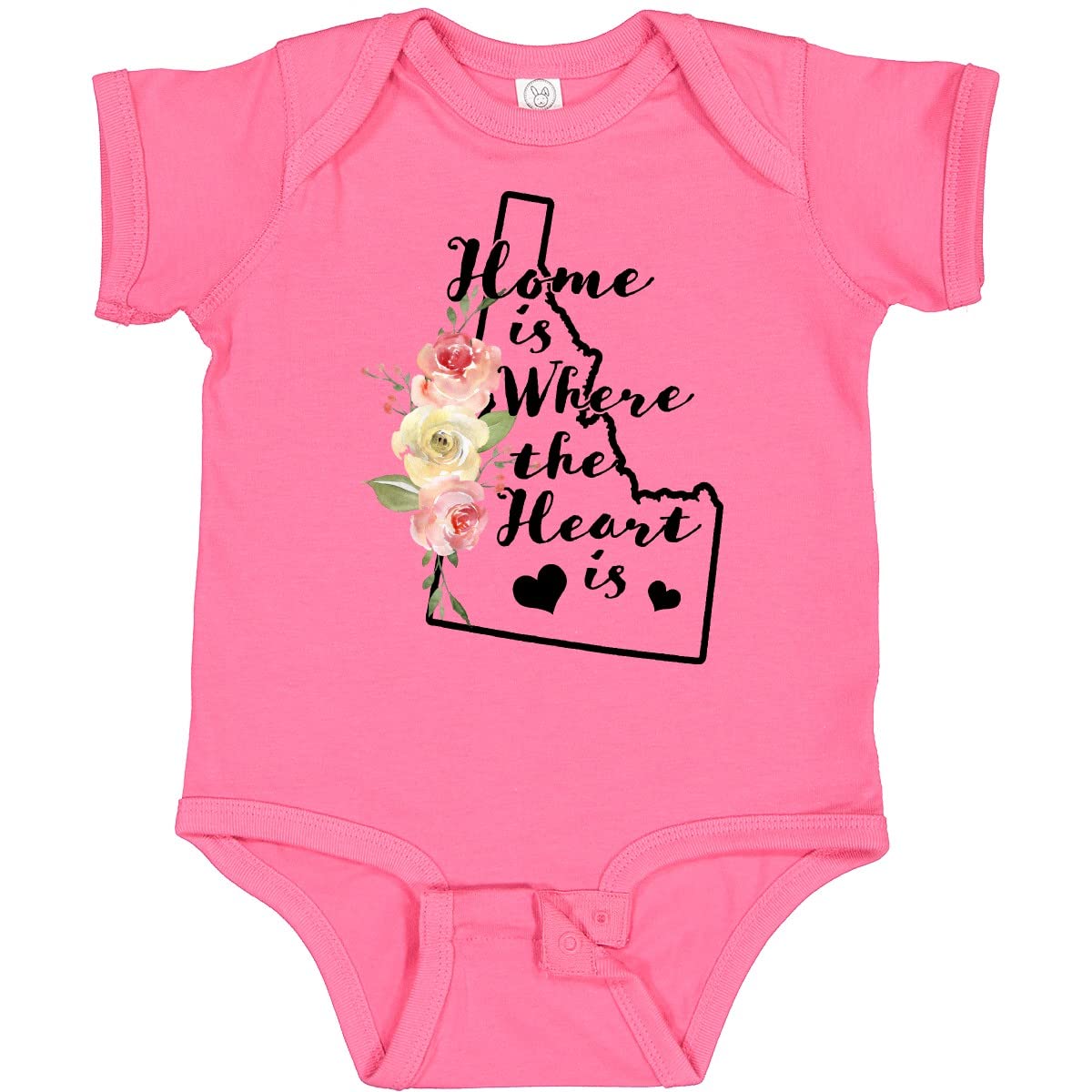 Inktastic Idaho Home is Where The Heart is - Watercolor Floral Baby Bodysuit for Newborns & Infants | Soft Cotton Onesie for Gifts, Family Photos & Everyday Wear