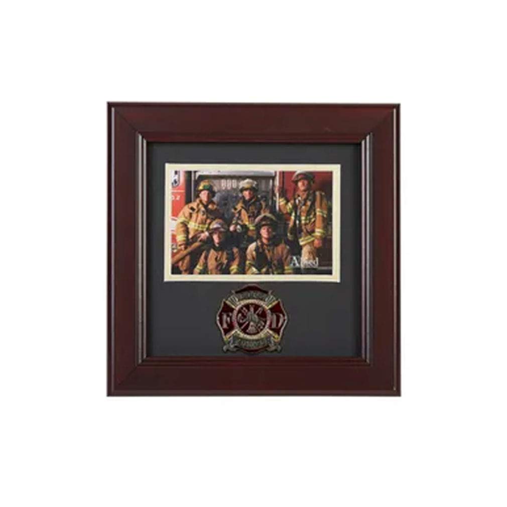 4x6 Inch Firefighter Medallion Landscape Picture Frame - Flags Connections - Perfect for Displaying Firefighter Photos, Awards & Memorabilia in Home or Office