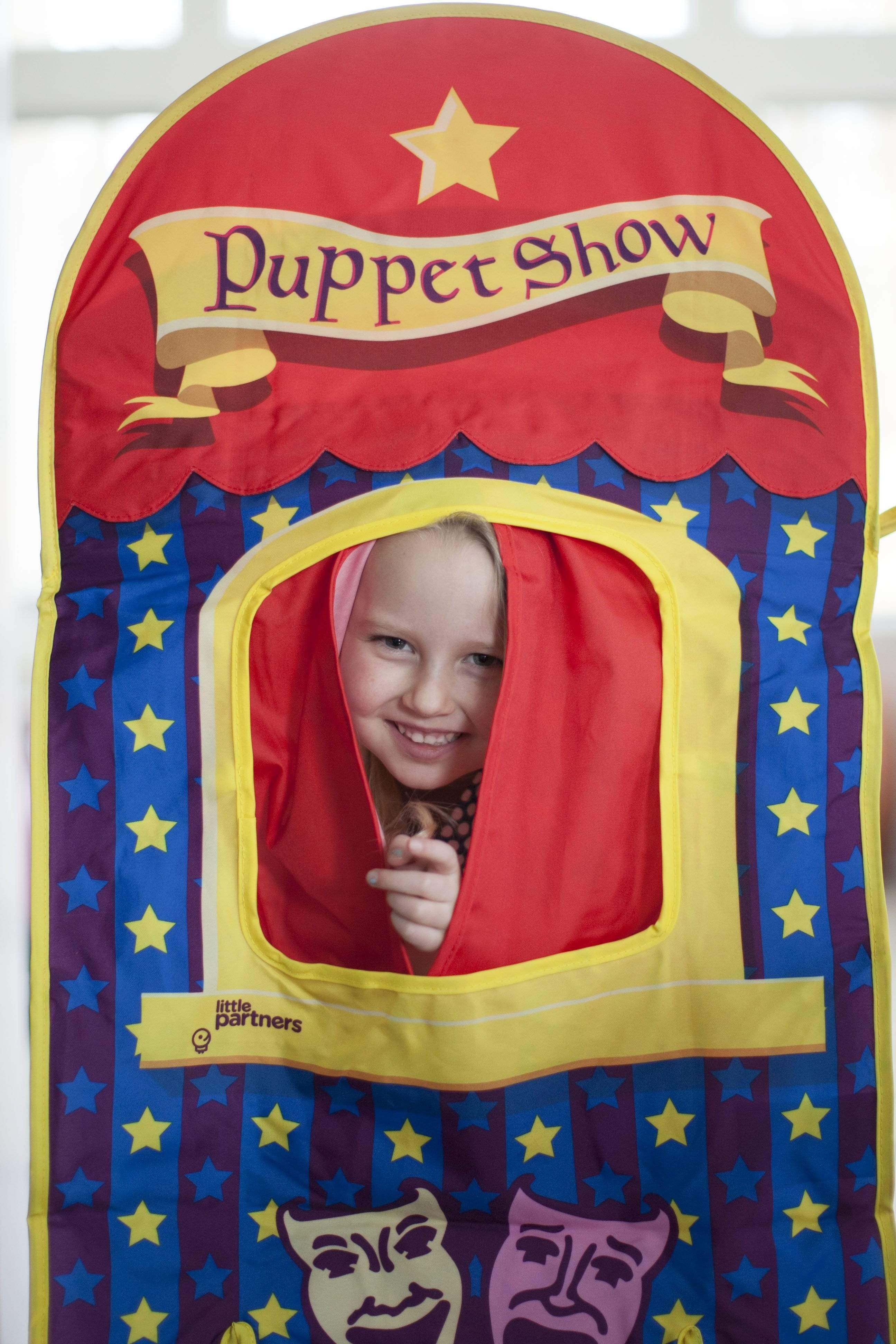 Little Partners Learning Tower Playhouse with Puppet Theatre & Popcorn Stand - Kids Pretend Play Kitchen Helper for Baking & Creative Activities