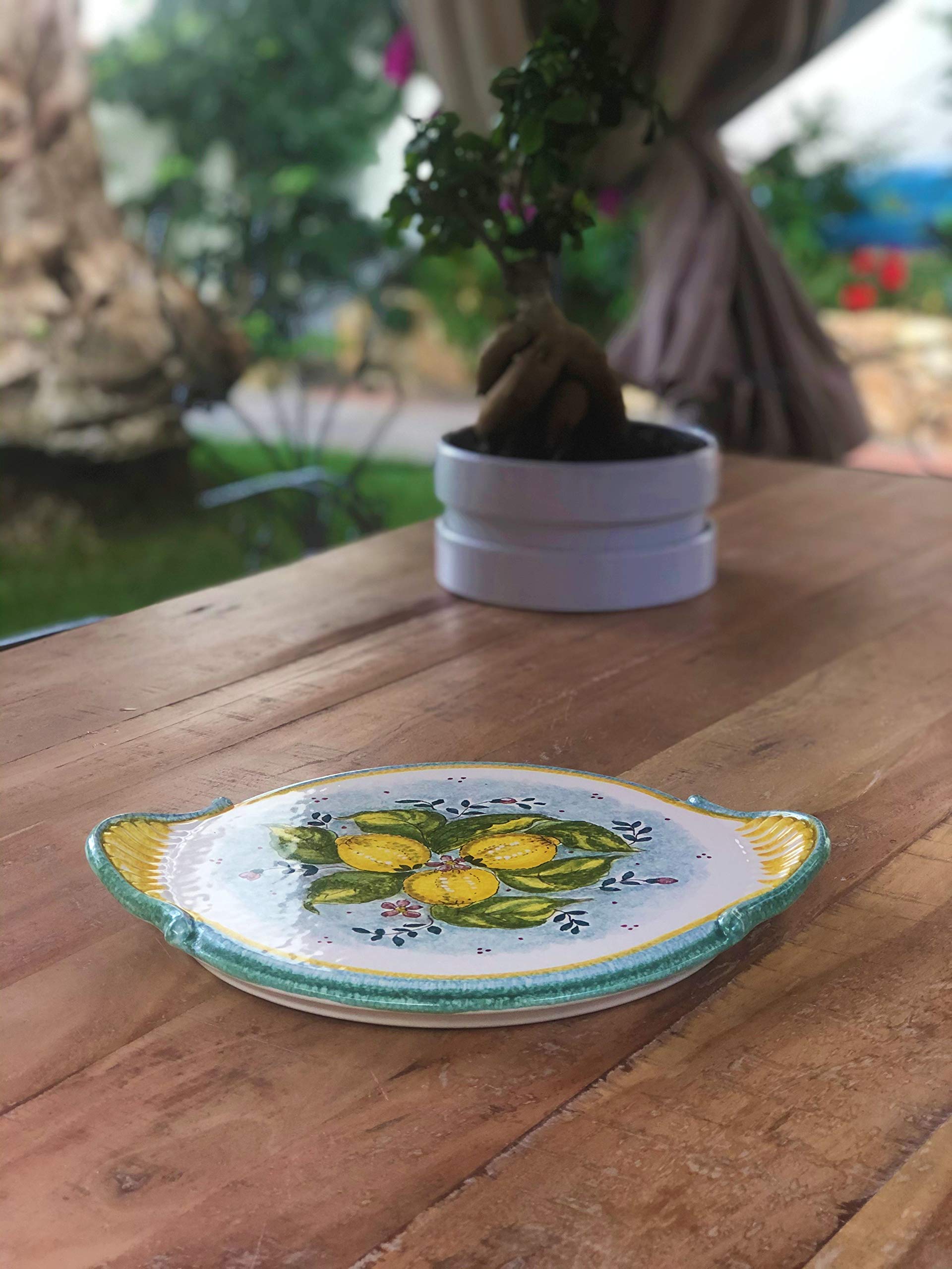 Italian Ceramic Cheese Tray & Cake Plate - Hand Painted Tuscan Pottery Appetizer Platter with Lemon Decor, Made in Italy | Perfect for Entertaining, Cheese Boards, Dessert Displays & Kitchen Decor