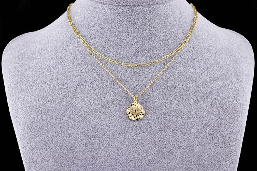 WDSHOW Evil Eye Pendant Necklace for Women - Layered Paperclip Choker with Adjustable Chain, Spiritual Protection Jewelry Gift for Her | Perfect for Everyday Wear, Parties & Special Occasions