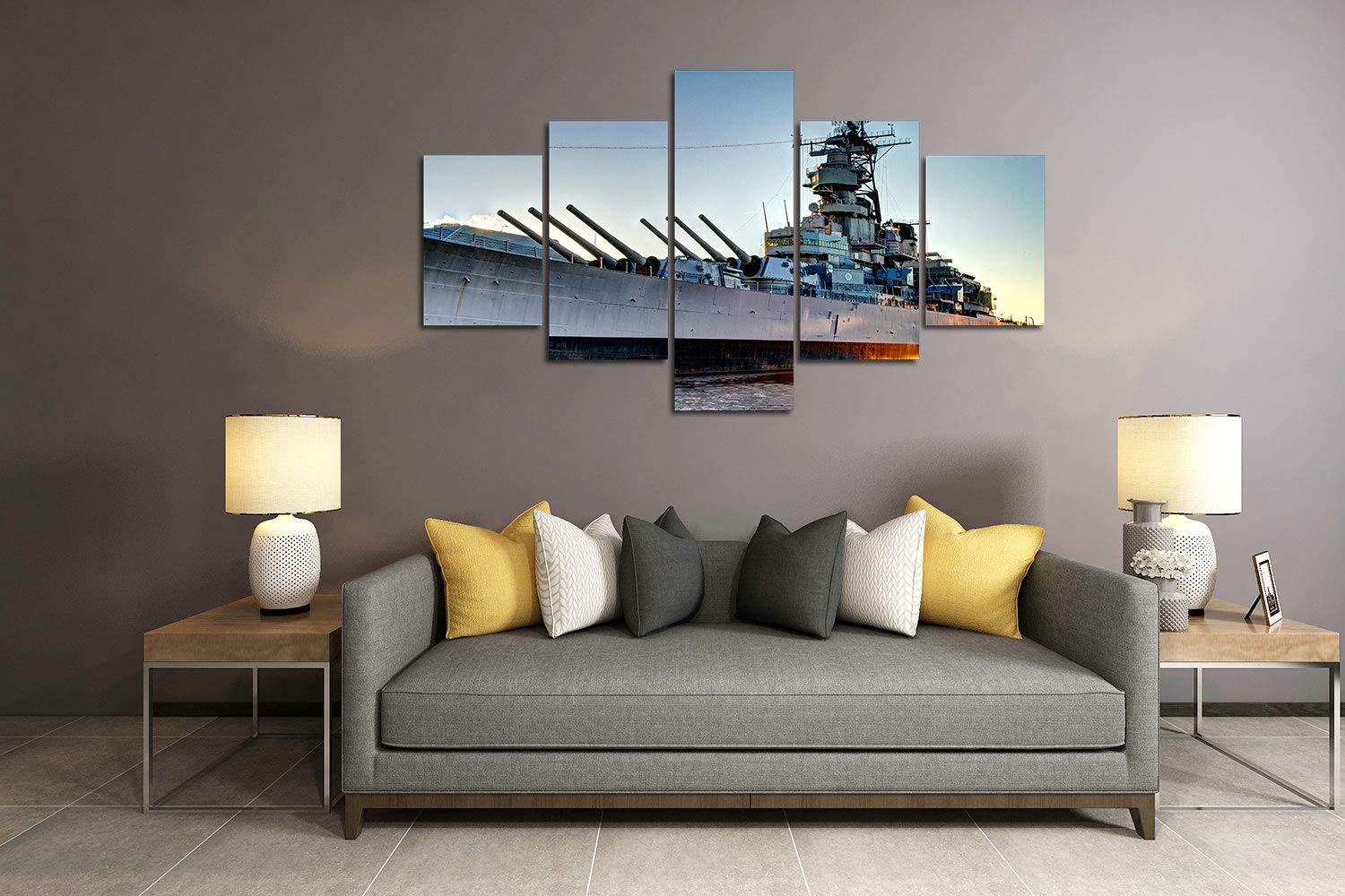 USS Wisconsin Battleship Canvas Wall Art - 5 Piece Framed Navy Gunboat Painting Set (70
