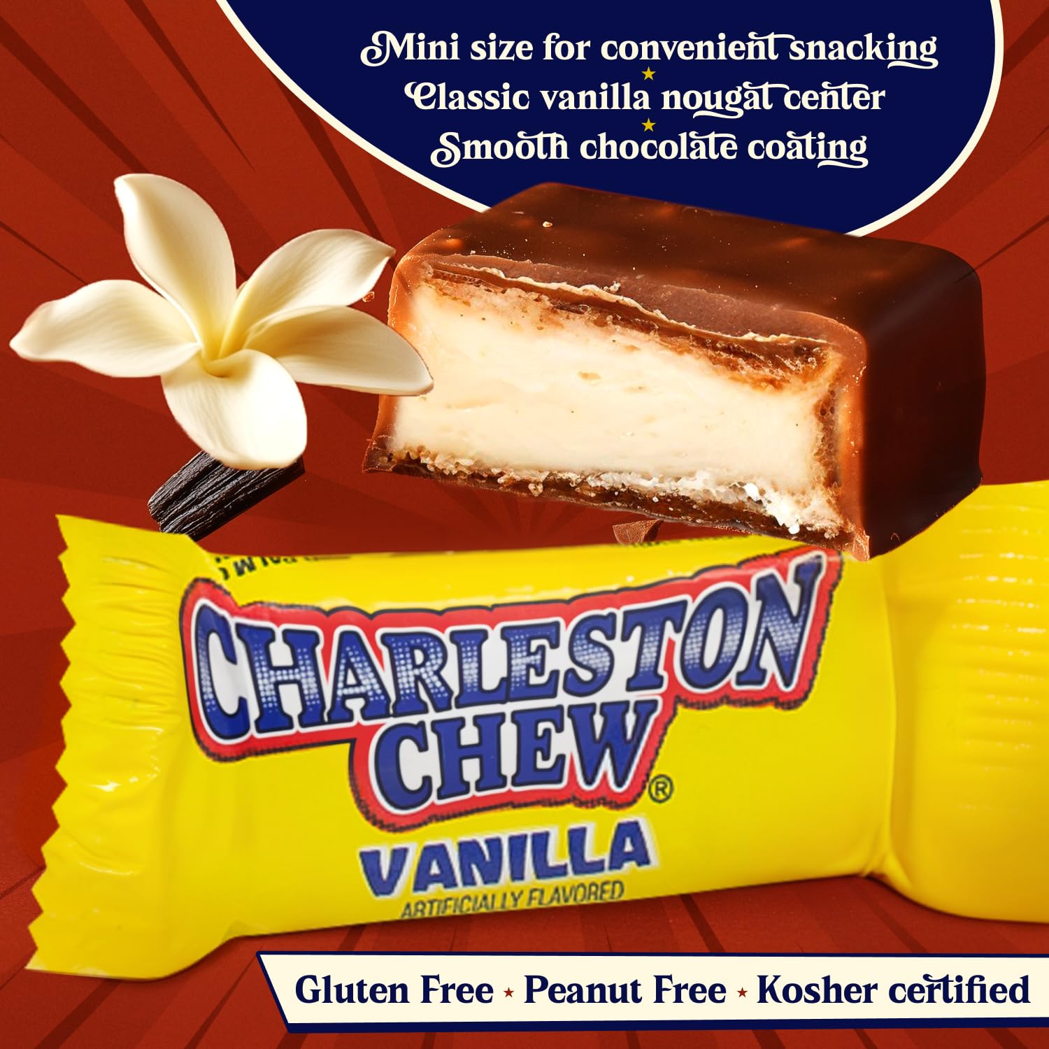 Charleston Chew Vanilla Candy Bars - 2 lb Bulk Taffy Bag (108 Individually Wrapped Pieces) | Gluten Free, Peanut Free, Old Fashioned Candy | Perfect for Parties, Movie Nights & Gift Baskets