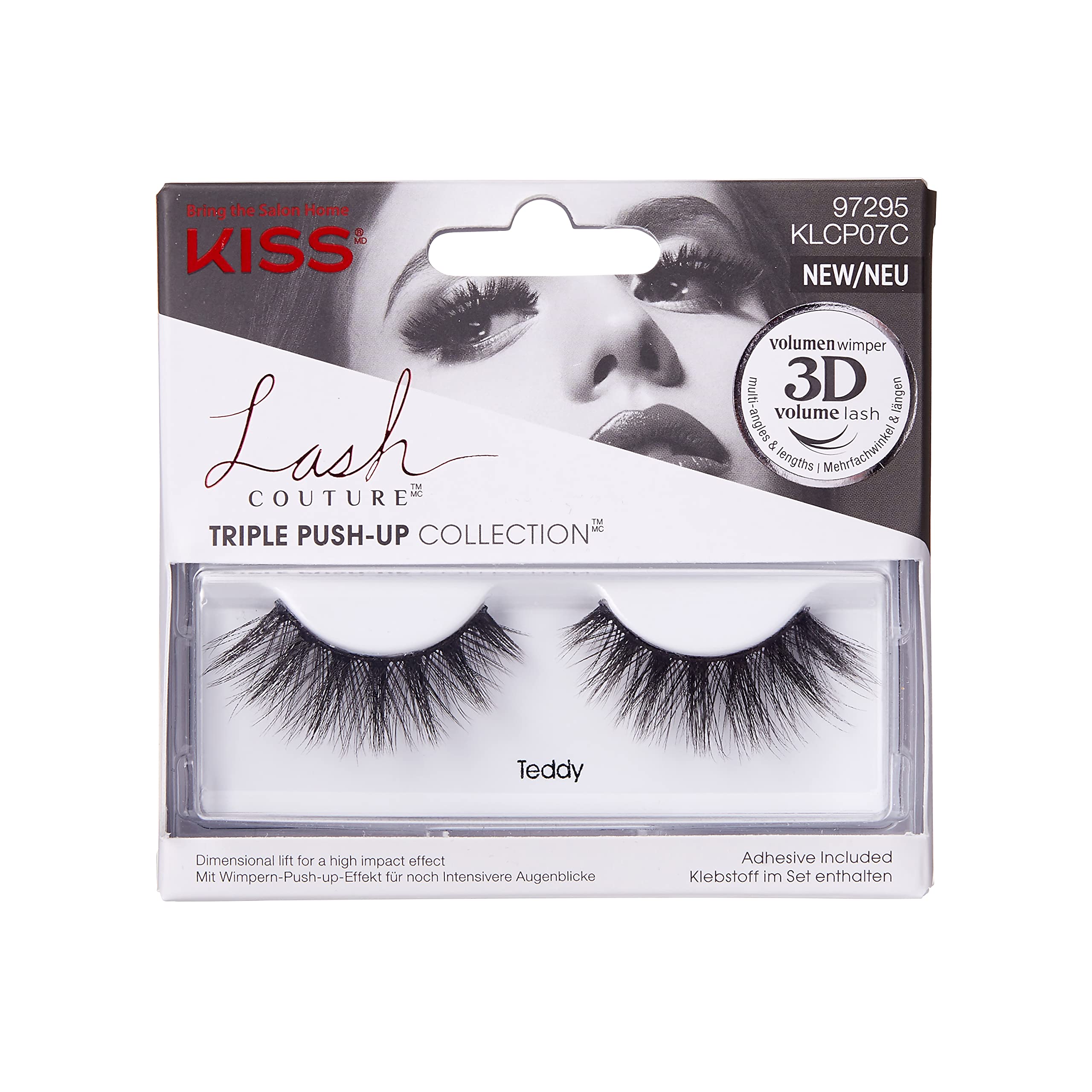 KISS Lash Couture Triple Push Up False Eyelashes - 3D Volume Teddy Style, Cruelty-Free & Reusable with Lash Glue | Perfect for Parties, Weddings & Special Occasions