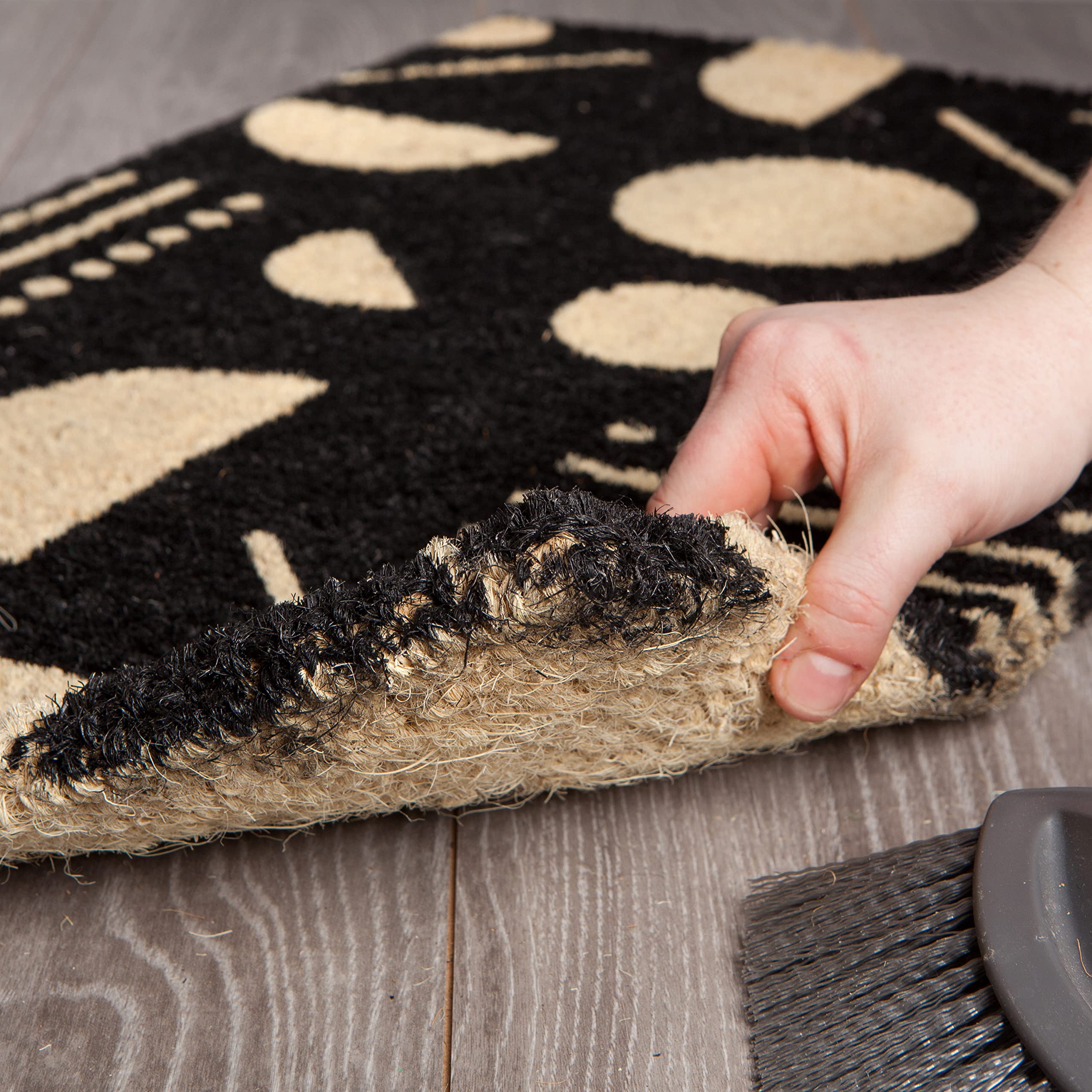 Danica Studio Domino Coir Fiber Printed Doormat 18x30 Inches - Non-Slip Eco-Friendly Welcome Mat for Front Door, Porch, Entryway, and Home Decor