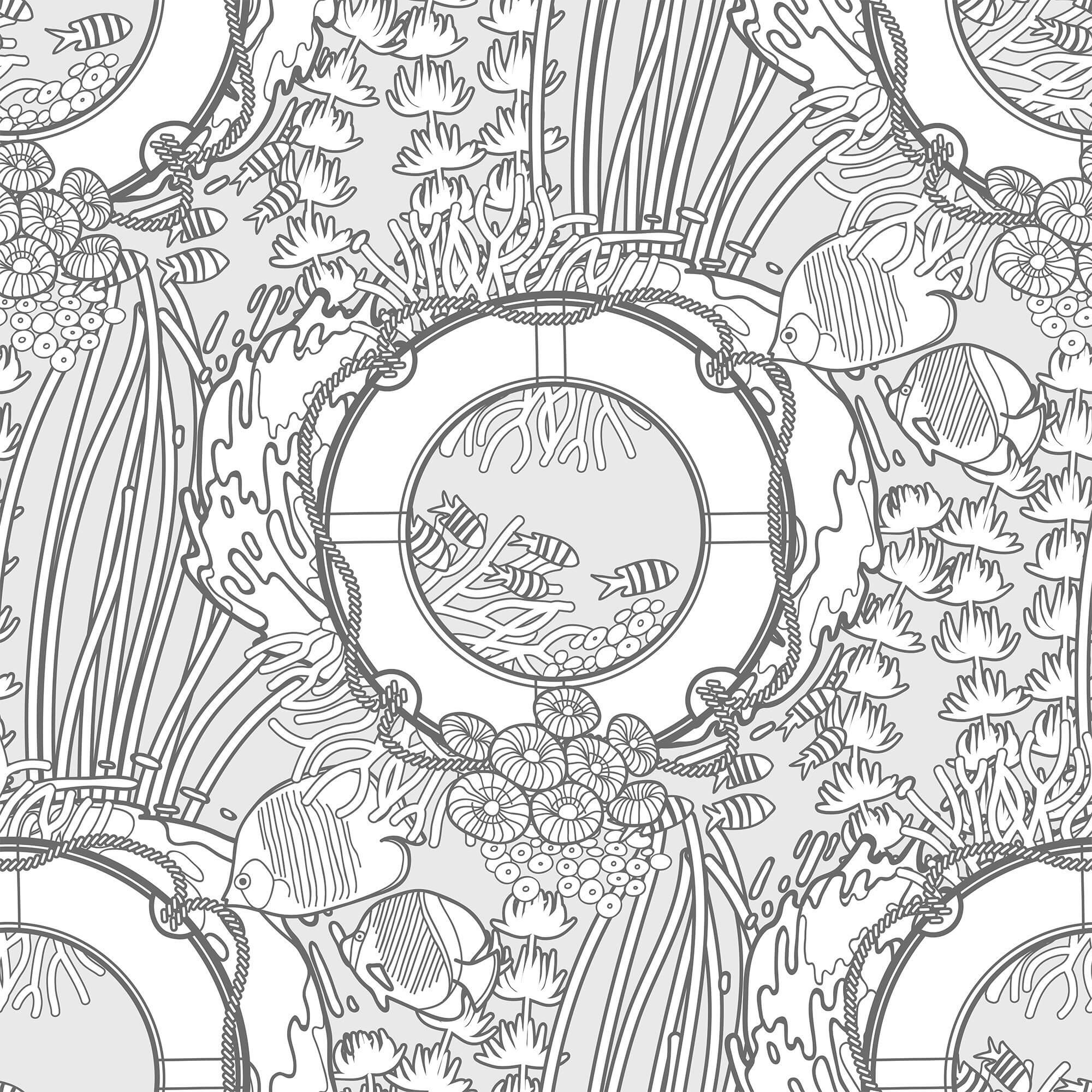 White and Grey Fish Nautical Peel and Stick Removable Wallpaper - Self-Adhesive Decorative Wall Covering for Bathroom, Nursery & Coastal Home Decor