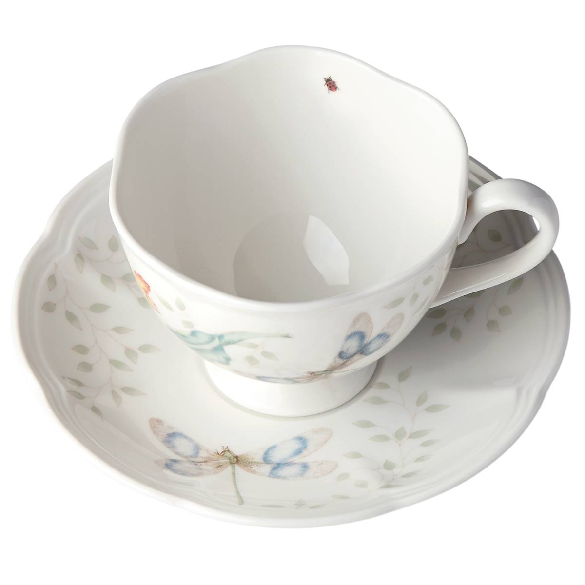 Butterfly Meadow Dragonfly Tea Cup and Saucer Set - Elegant Floral Porcelain Tea Cup for Afternoon Tea, Garden Parties, and Home Decor