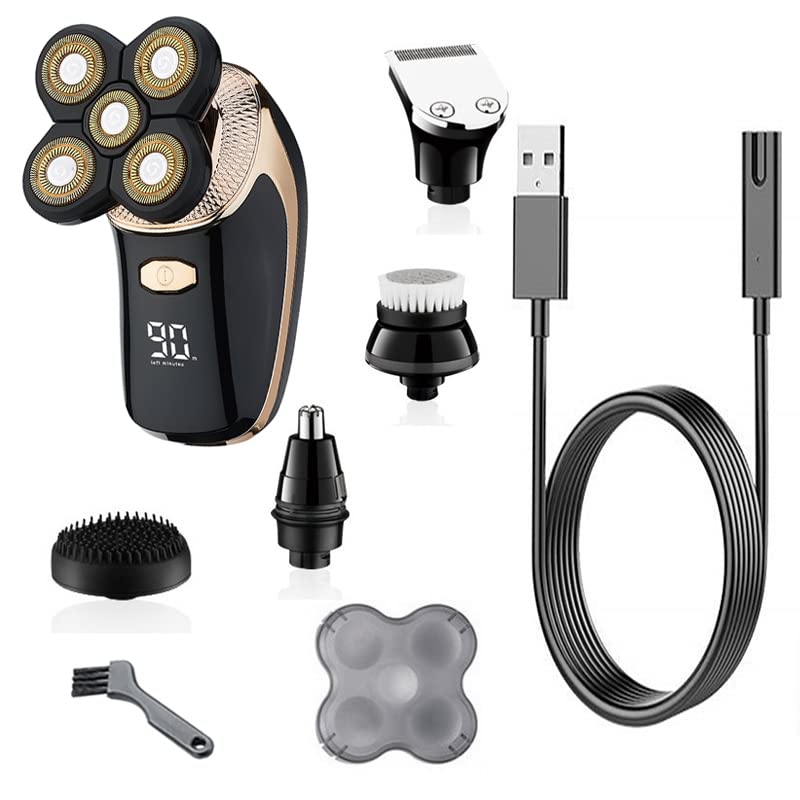 5-in-1 Electric Shaver Kit for Bald Men - Waterproof Wet/Dry Head & Facial Hair Trimmer, Body Groomer & Beard Shaver - Perfect for Travel, Gym & Daily Grooming Routine
