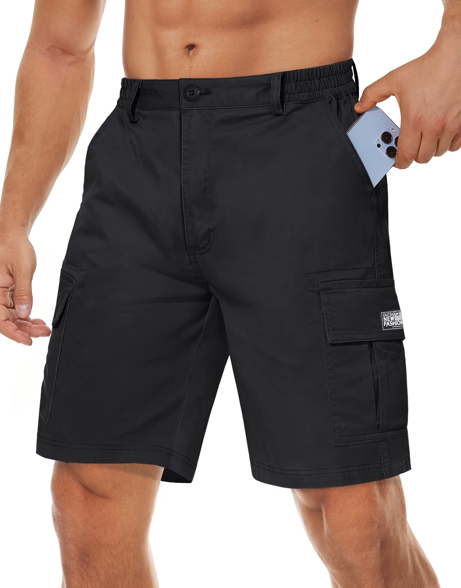MAGCOMSEN Men's Cargo Shorts with 6 Pockets - Stretch Twill Above Knee Casual Work Shorts for Outdoor, Hiking & Summer Activities