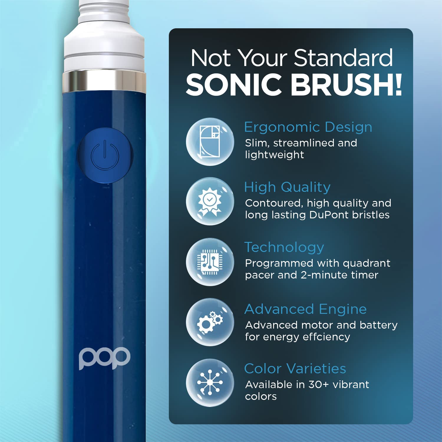 Pop Sonic Electric Toothbrush for Adults & Kids (Navy Blue) - Rechargeable Travel Toothbrush with 2 Speed Modes (15,000-30,000 RPM), DuPont Nylon Bristles | Perfect for Home, Travel & Daily Oral Care