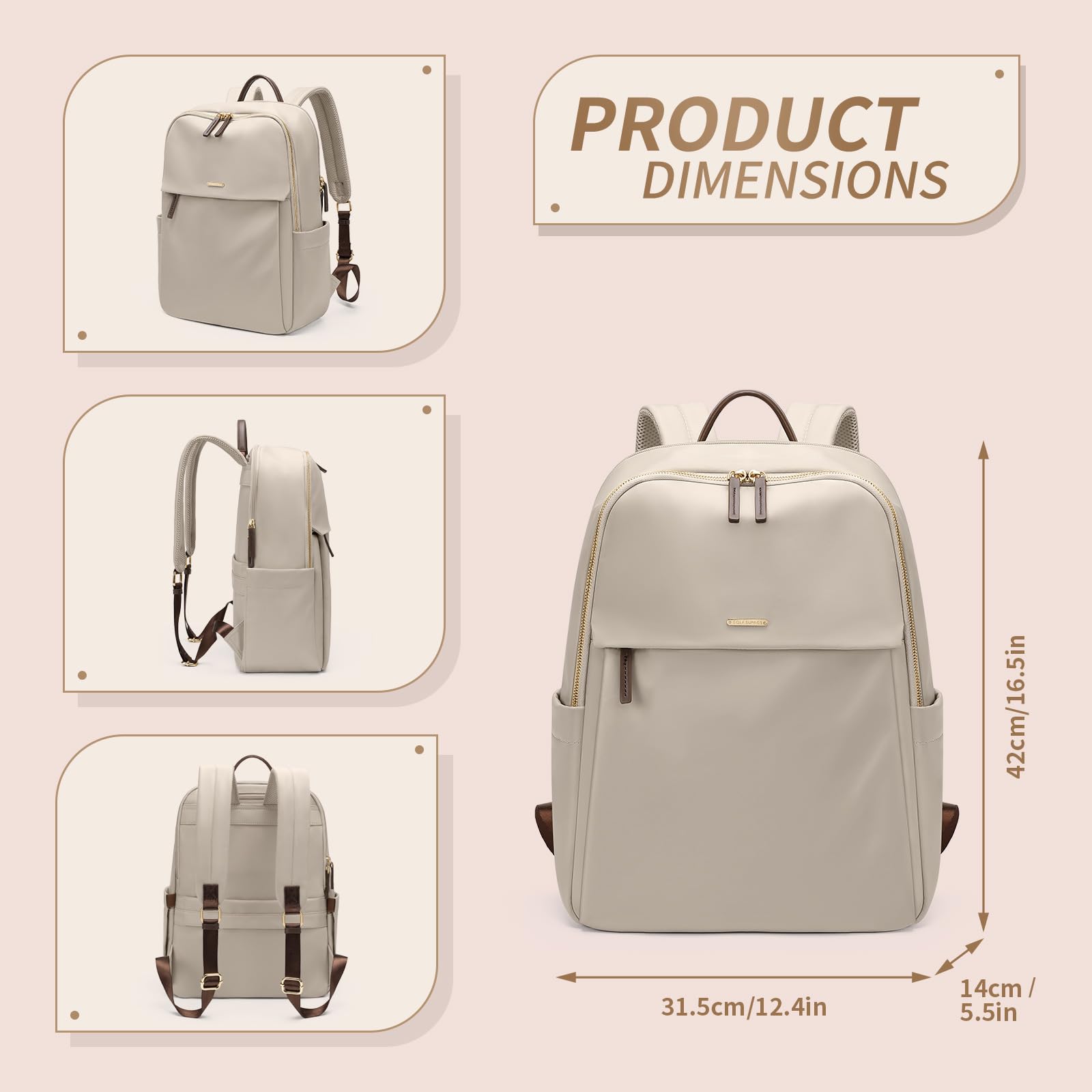 GOLF SUPAGS Women's Laptop Backpack with Separate 15.6 Inch Laptop Compartment - Waterproof Travel Backpack for Work, College, Business & Daily Use - Stylish Book Bag for Commuting & School Essentials