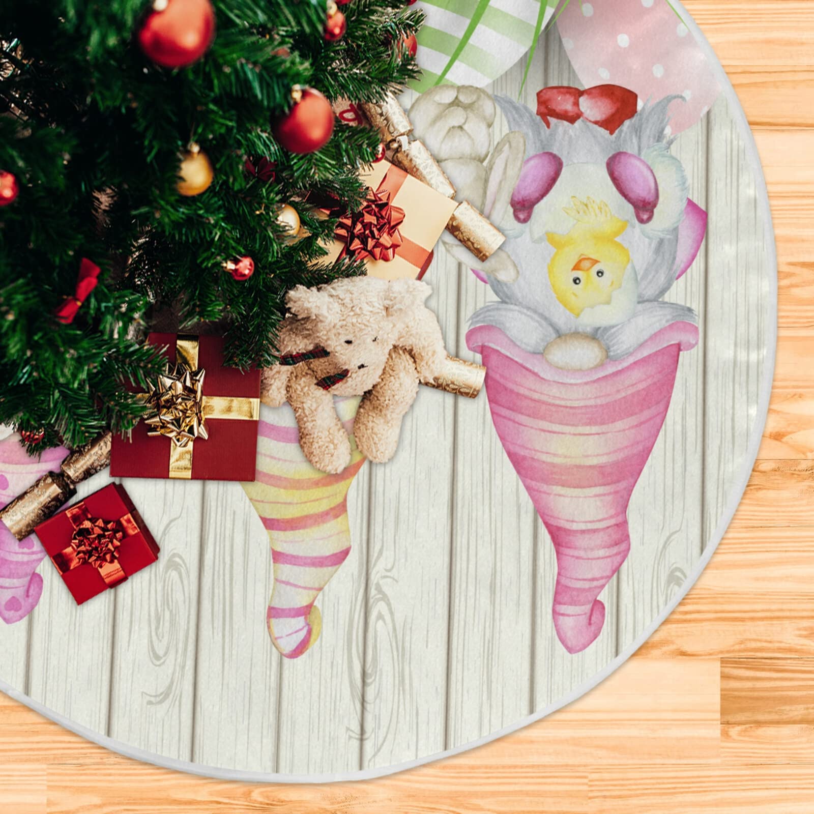Ollabaky 35.4 Inch Easter Tree Skirt with Cute Gnome & Easter Egg Design - Holiday Christmas Decor for Home, Party & Festive Celebrations | Perfect for Xmas Tree Base, Easter Decorations & Seasonal Gatherings