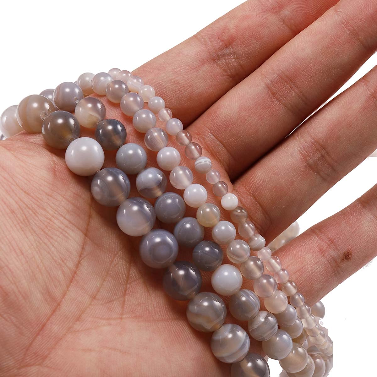 10mm Natural Striped Agate Beads - Round Loose Stone Beads for DIY Jewelry Making (Grey, 38Pcs) | Perfect for Bracelets, Necklaces, Earrings & Craft Projects