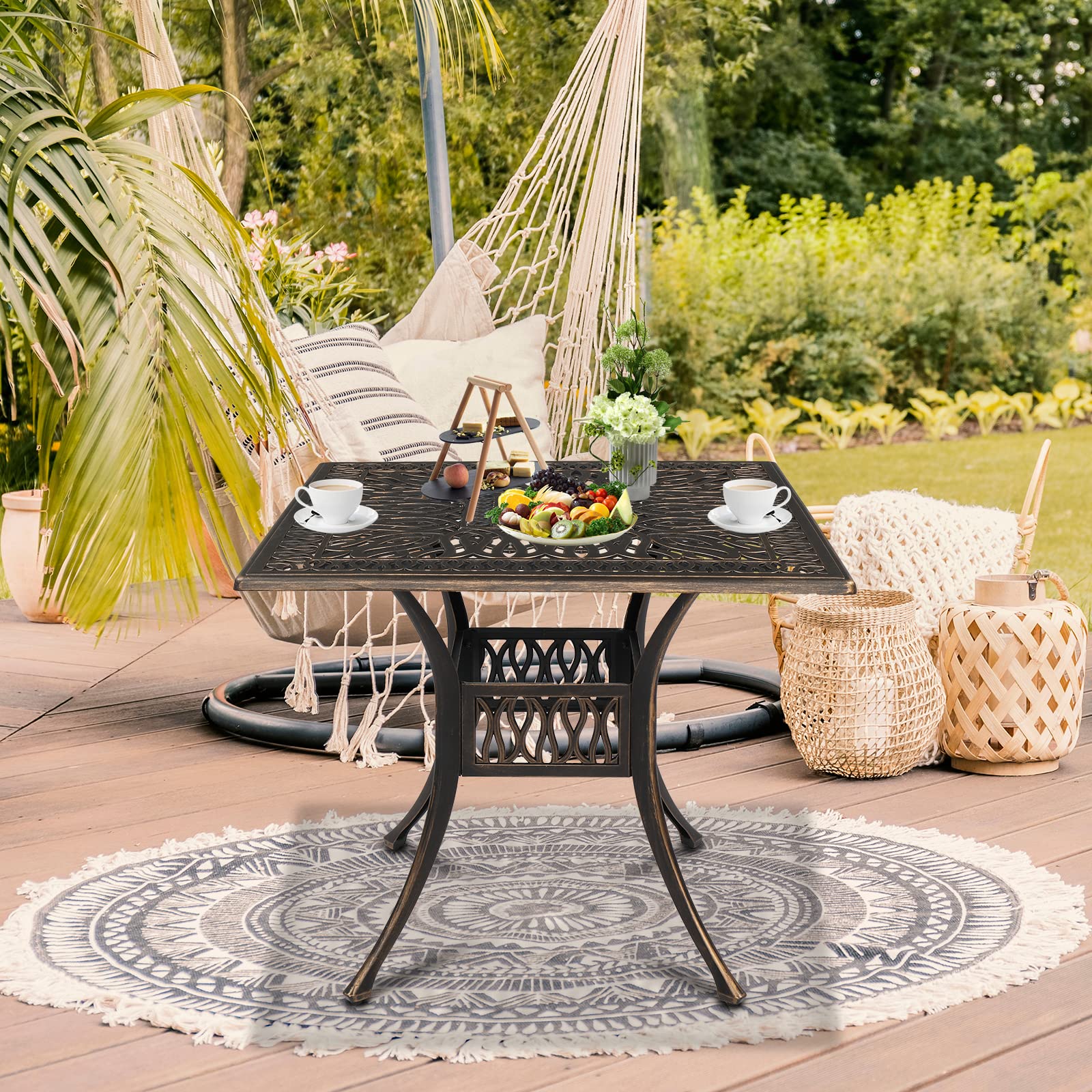 Premium Outdoor Dining Table - Heavy Duty Cast Aluminum Patio Bistro Table for Backyard, Lawn, Balcony & Poolside (90x90x75cm Square) - Perfect for Garden Parties, BBQ Gatherings & Outdoor Entertaining