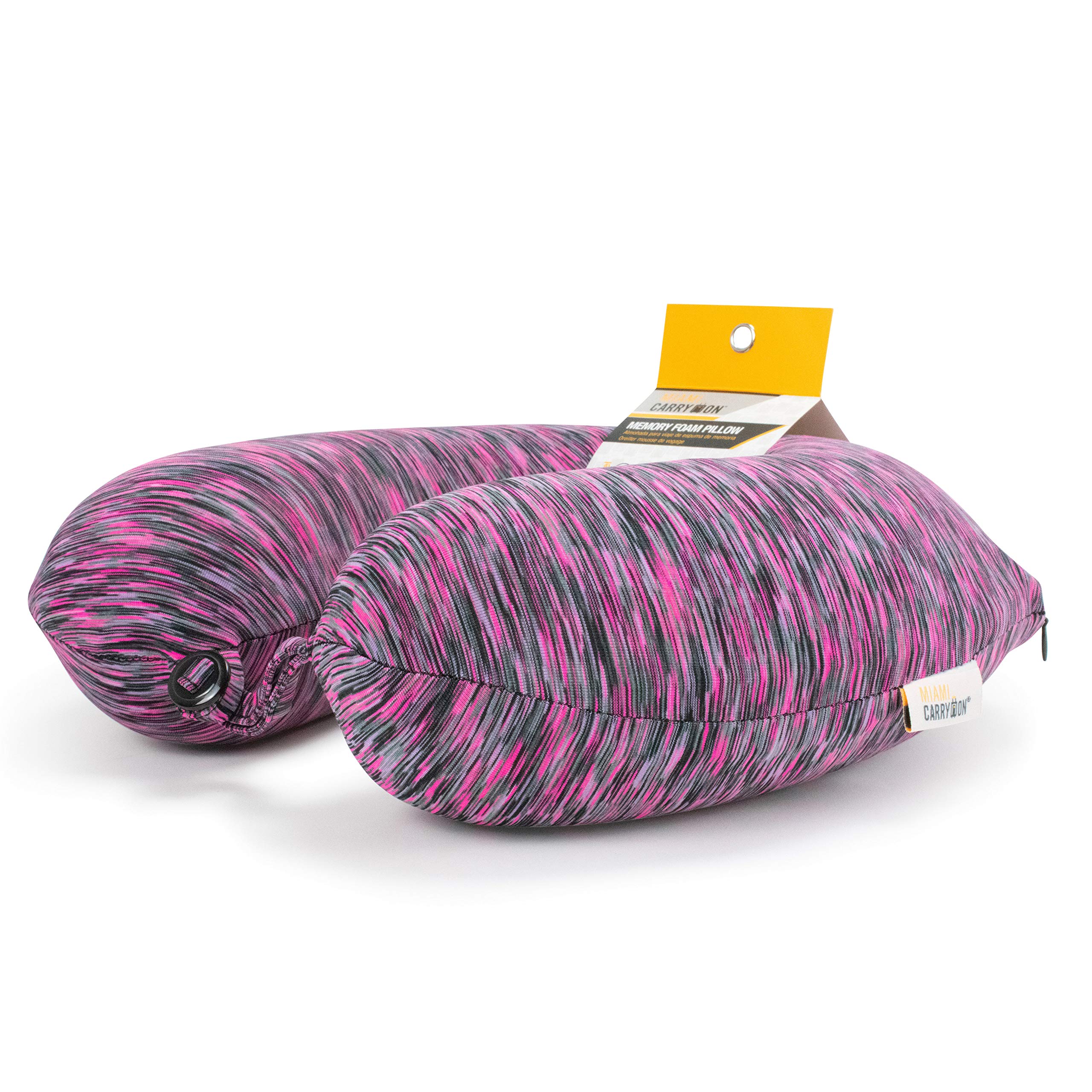 Space Dye Memory Foam Travel Pillow - Neck Support Pillow for Airplane, Car & Office (Pink and Black) - Perfect for Long Flights, Road Trips & Work Comfort
