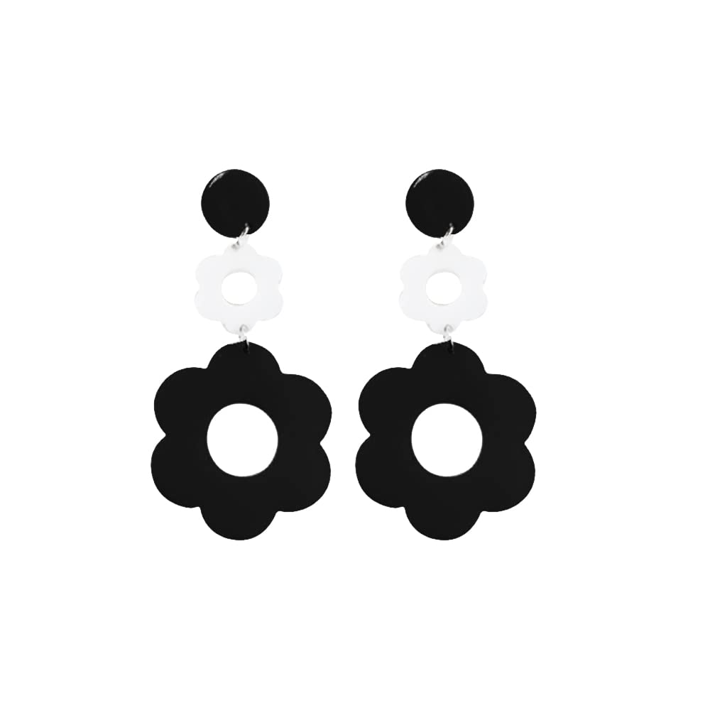 Y2K Acrylic Flower Dangle Earrings for Women - Plastic Big Petal Drop Earrings, Resin Orange Floral Stud Jewelry - Perfect for Parties, Weddings & Boho Fashion