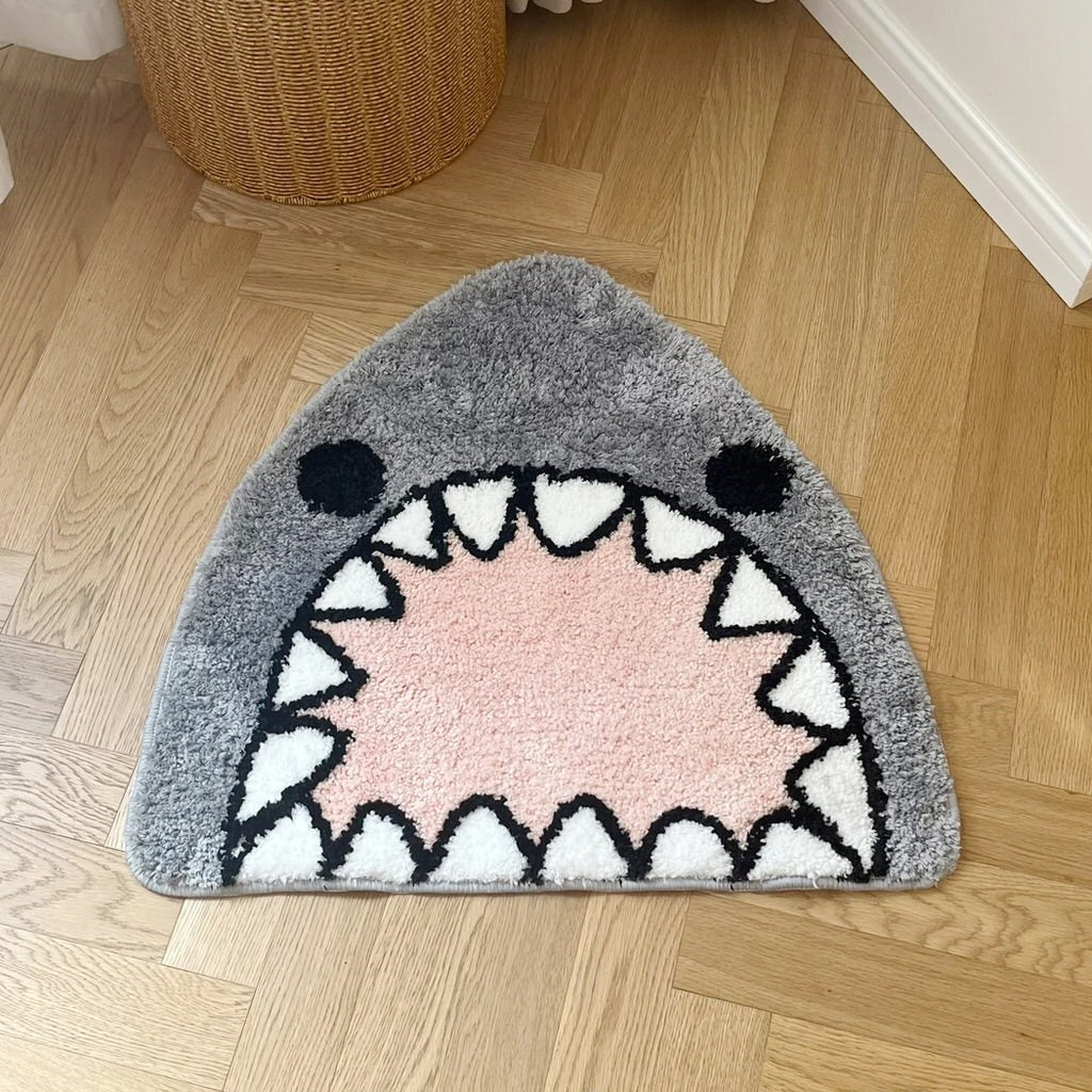 Cute Angry Shark Tufted Accent Rug - Soft Plush Floor Mat for Kids Room, Nursery, or Playroom Decor - Perfect for Shark Lovers & Ocean Theme Bedrooms