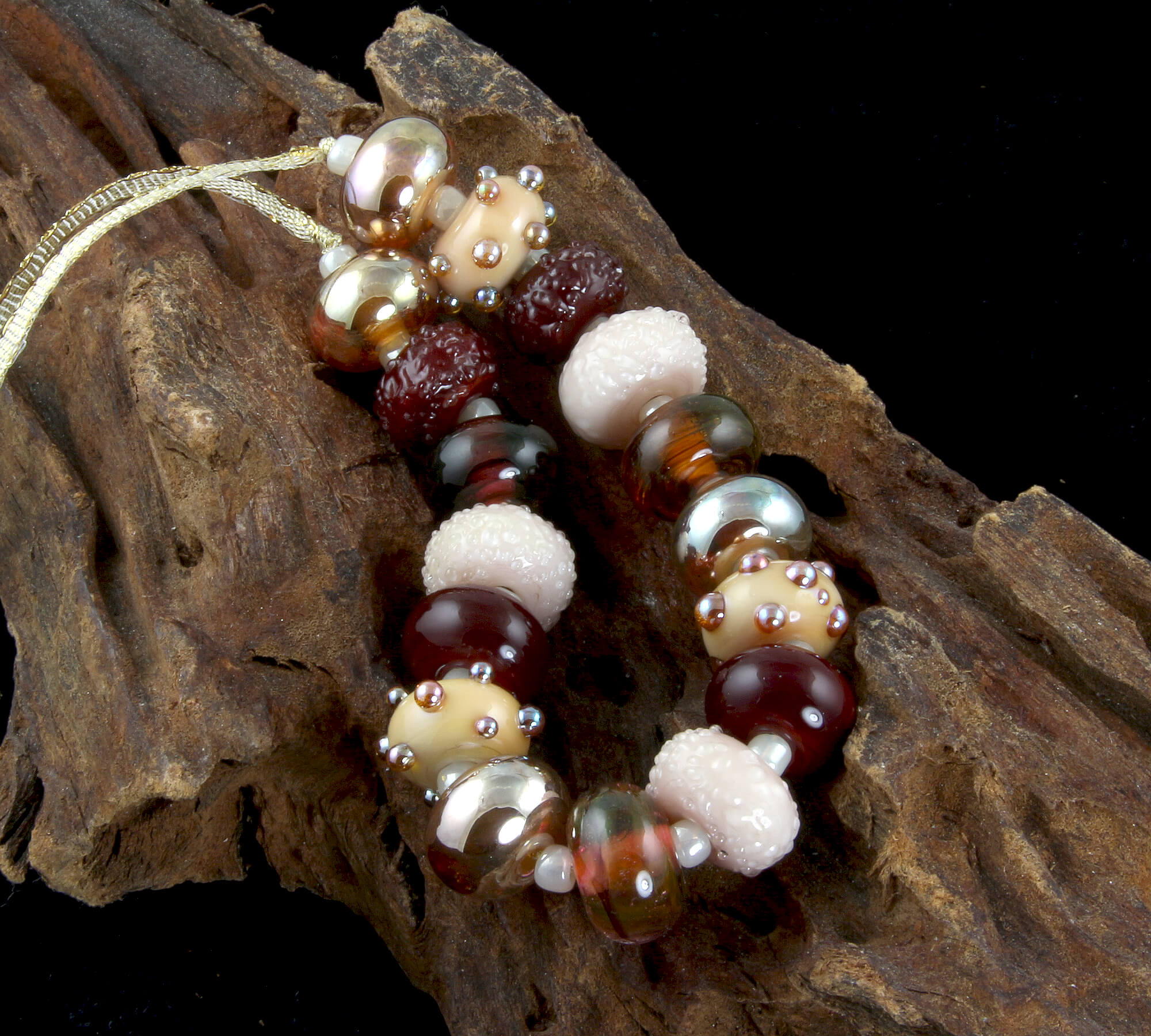 Red Golden Metallic Lampwork Glass Beads Set for Jewelry Making - DIY Bracelet, Necklace & Craft Projects (SRA)