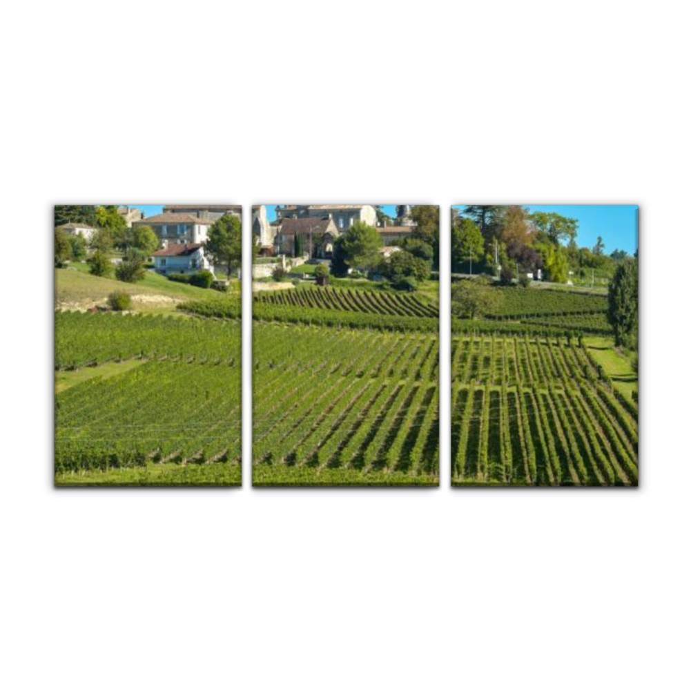 Saint Emilion Vineyard Landscape Canvas Art - Modern French Countryside Oil Painting Print - Wall Decor for Home, Office, Bedroom - Set of 3 Framed Pictures (16x24 inches) - Perfect for Farmhouse, Rustic & Wine Lover Decor