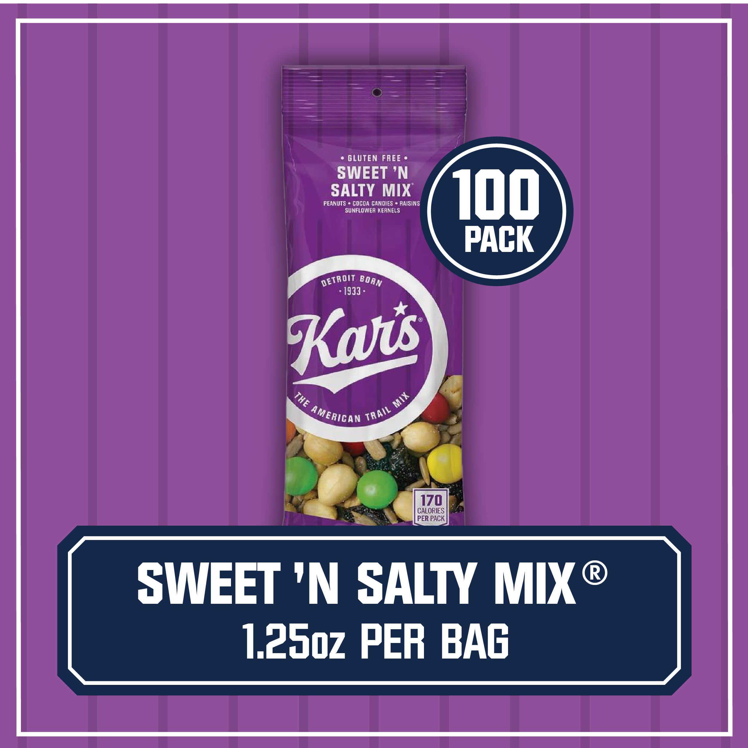Kar's Nuts Sweet 'N Salty Trail Mix Snacks - 1.25oz Individual Packs (100 Count) - Healthy On-the-Go Snacks for Adults & Kids - Perfect for Hiking, Office, School Lunch & Road Trips