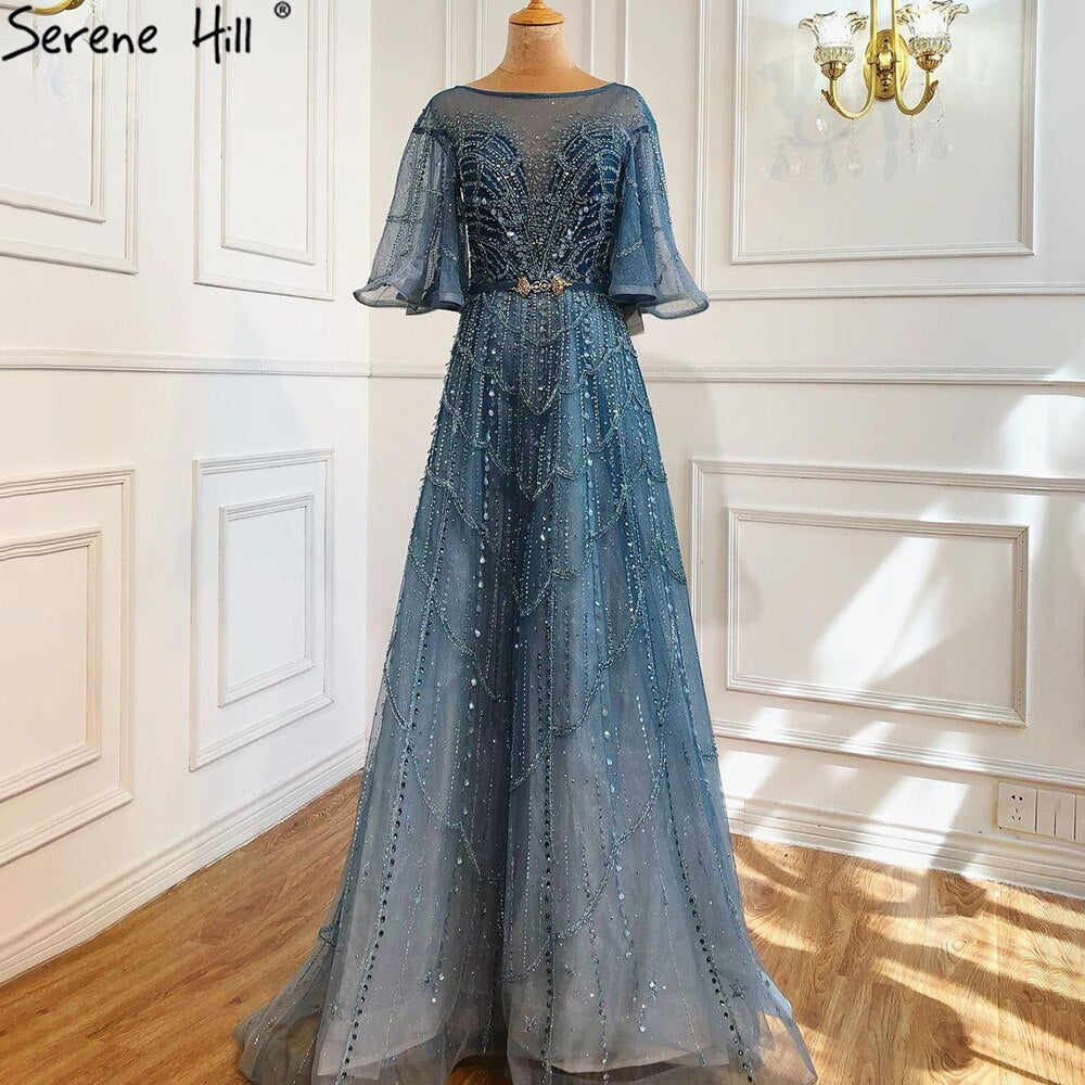 Serene Hill Green Long Flare Sleeves Evening Dresses for Women 2025 - A-Line Luxury Beaded Gown for Parties, Prom, Weddings & Formal Events LA70822