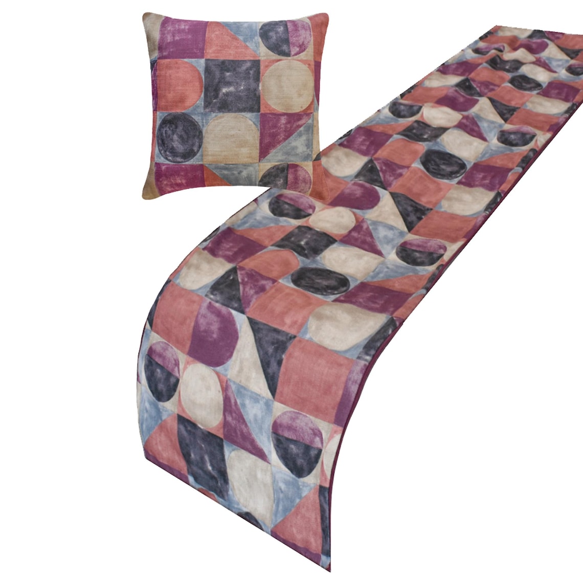 Artisymmetry Cotton Pink & Gray Decorative Bed Runner and Pillow Cover Set - Elegant Bedroom Decor for Queen Size Beds, Home Styling & Wedding Decorations