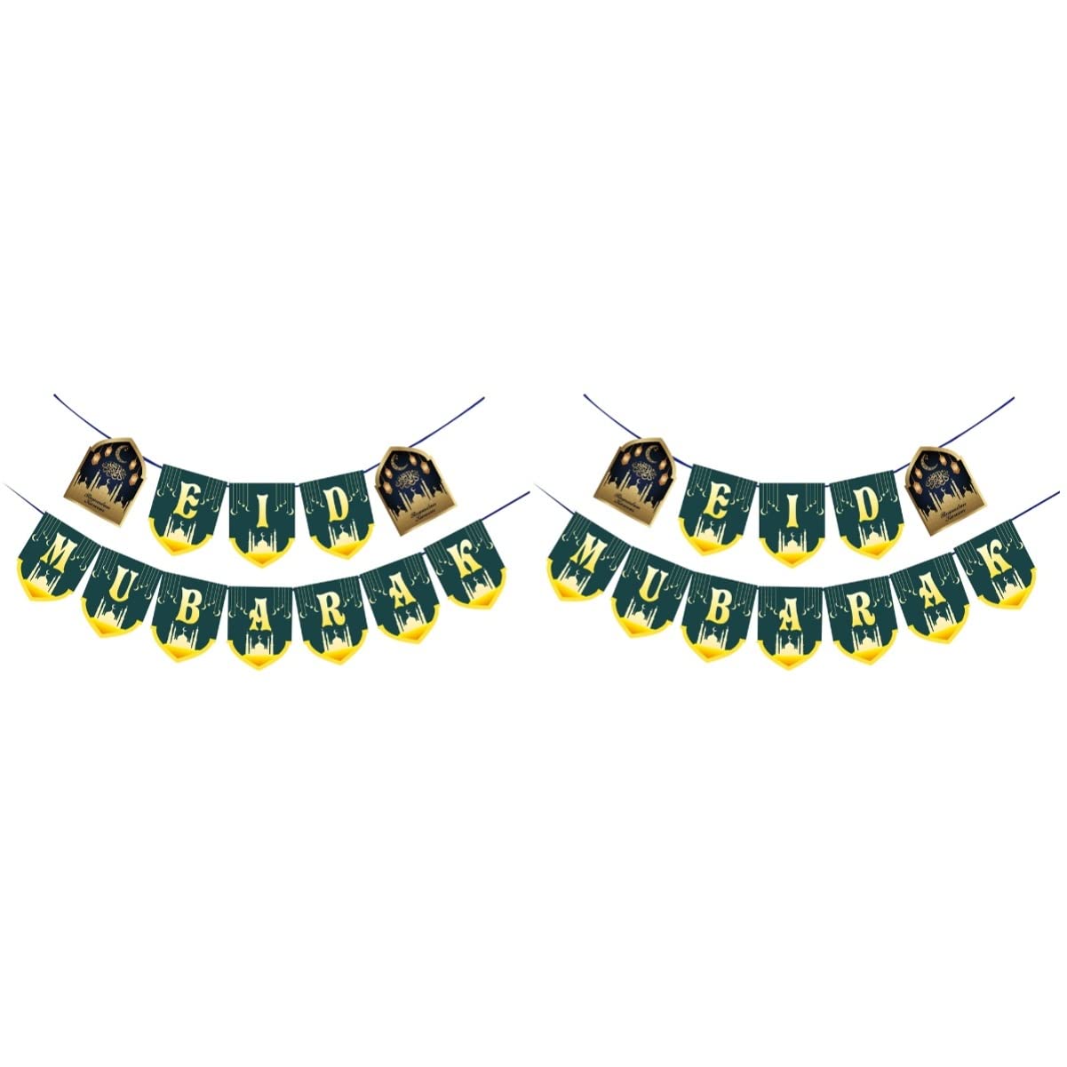 SOIMISS 2-Pack Eid Mubarak Banner & Ceiling Decorations - Ramadan Party Backdrop, Islamic Festival Decor for Home, Mosque & Celebration Events