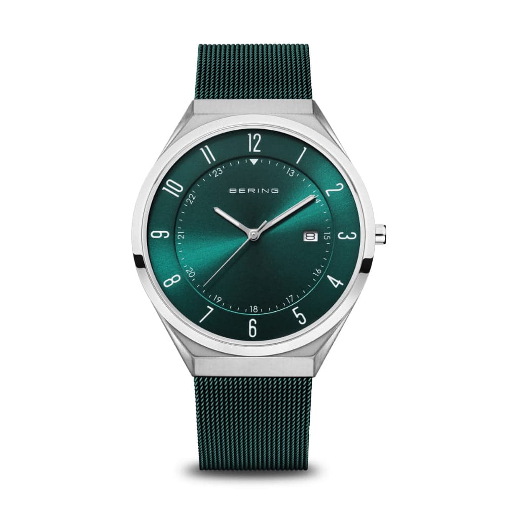 Bering Ultra Slim Men's Watch with Green Dial & Milanese Strap - Model 18740 808 - Perfect for Business, Casual & Formal Occasions