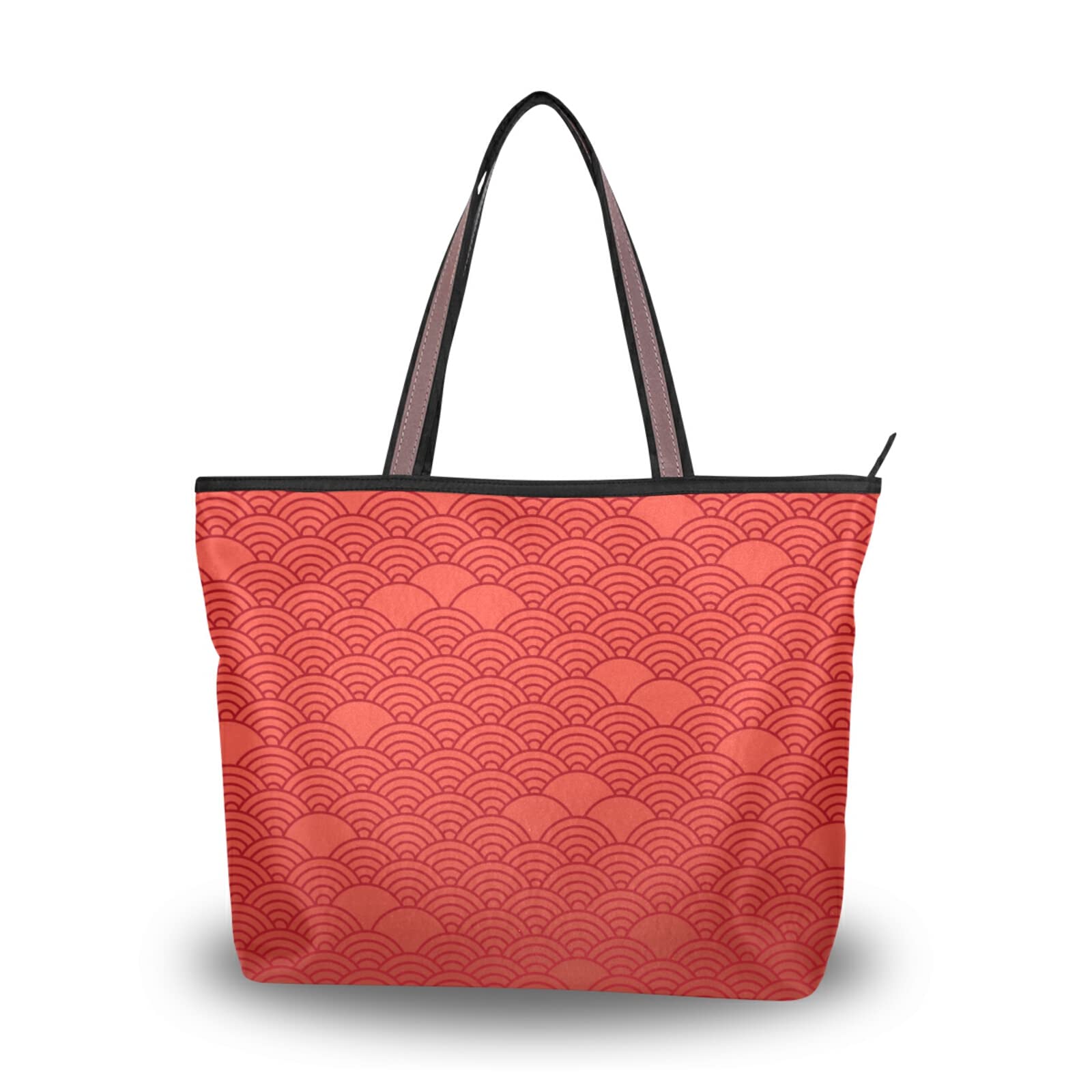 Stylish Oriental Wave Tote Bag for Women - Large Capacity Zipper Grocery Bag, Durable Shopping Purse (2 Size Options) - Perfect for Daily Use, Beach Trips & Farmers Market Shopping