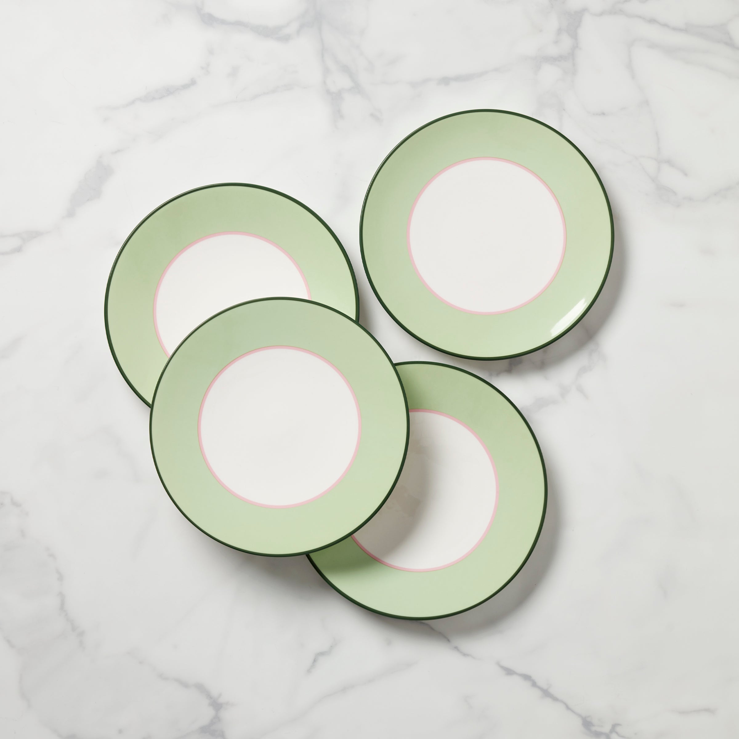 Vibrant Green & Pink Accent Plates Set of 4 - Elegant Dinnerware for Parties, Weddings & Home Decor